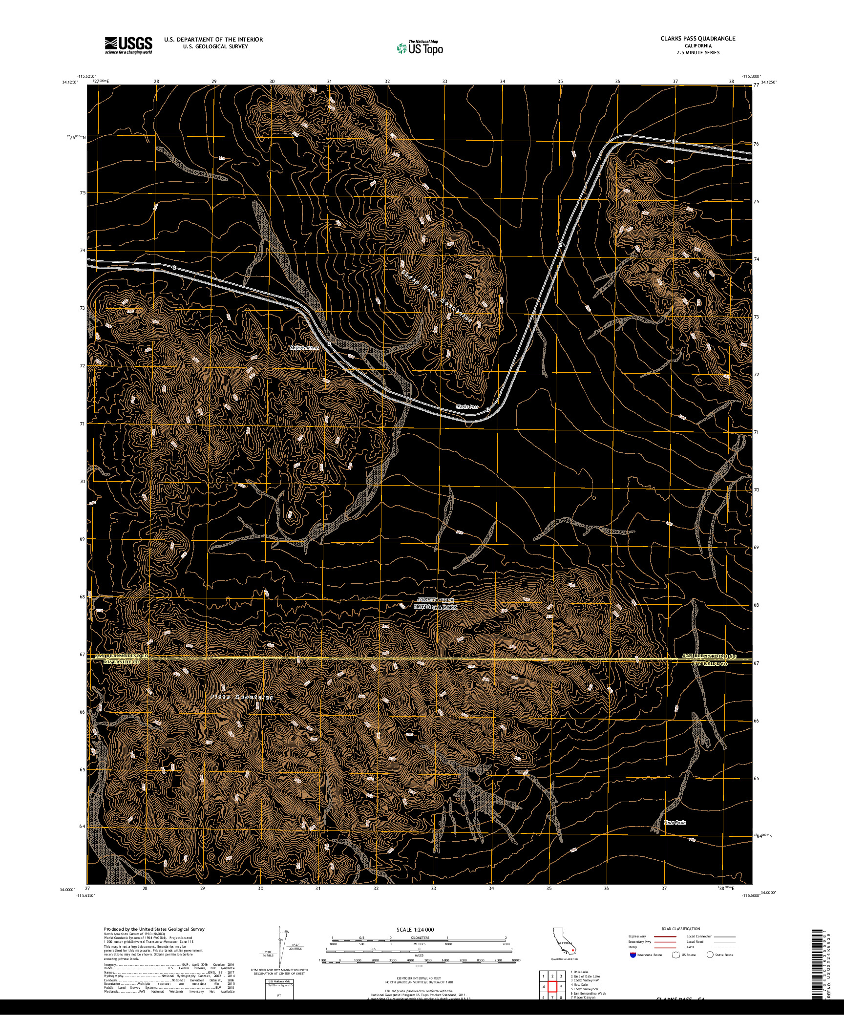 USGS US TOPO 7.5-MINUTE MAP FOR CLARKS PASS, CA 2018