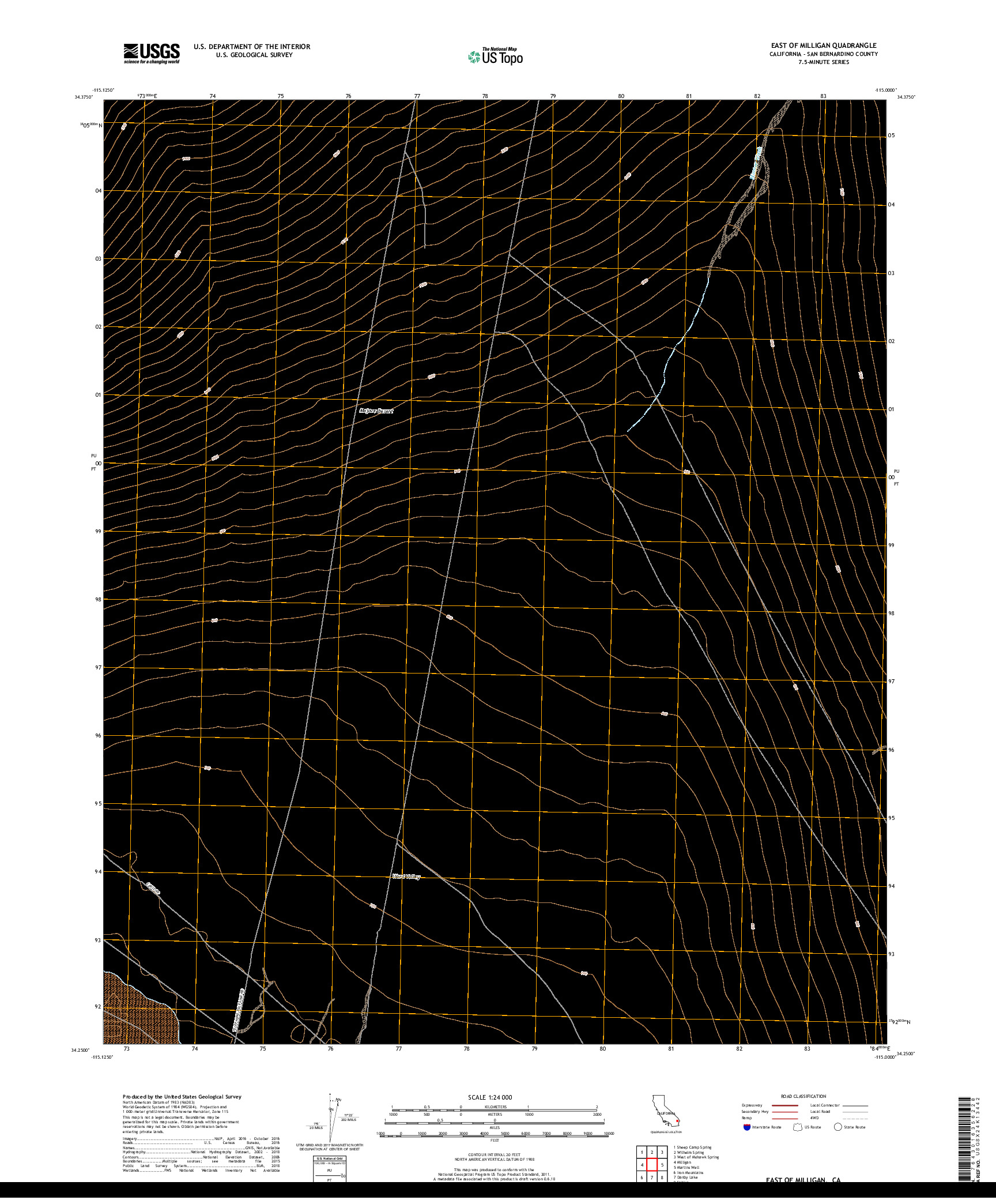 USGS US TOPO 7.5-MINUTE MAP FOR EAST OF MILLIGAN, CA 2018