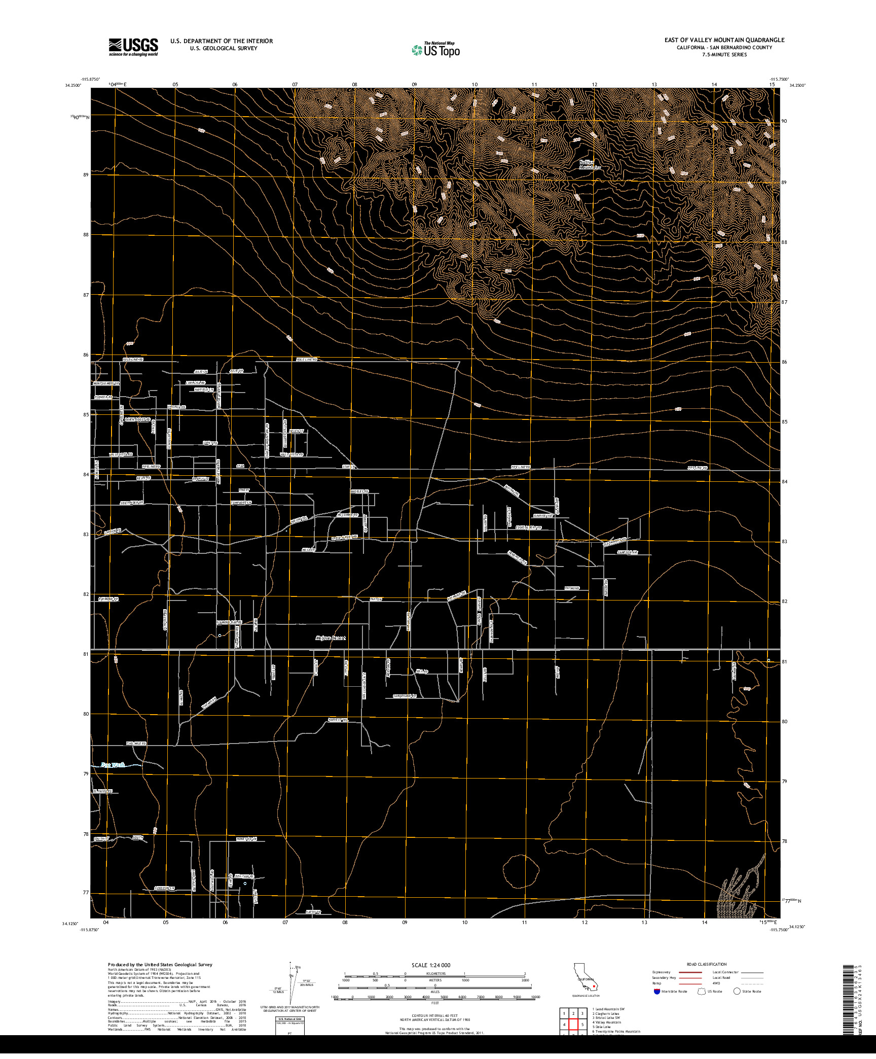 USGS US TOPO 7.5-MINUTE MAP FOR EAST OF VALLEY MOUNTAIN, CA 2018