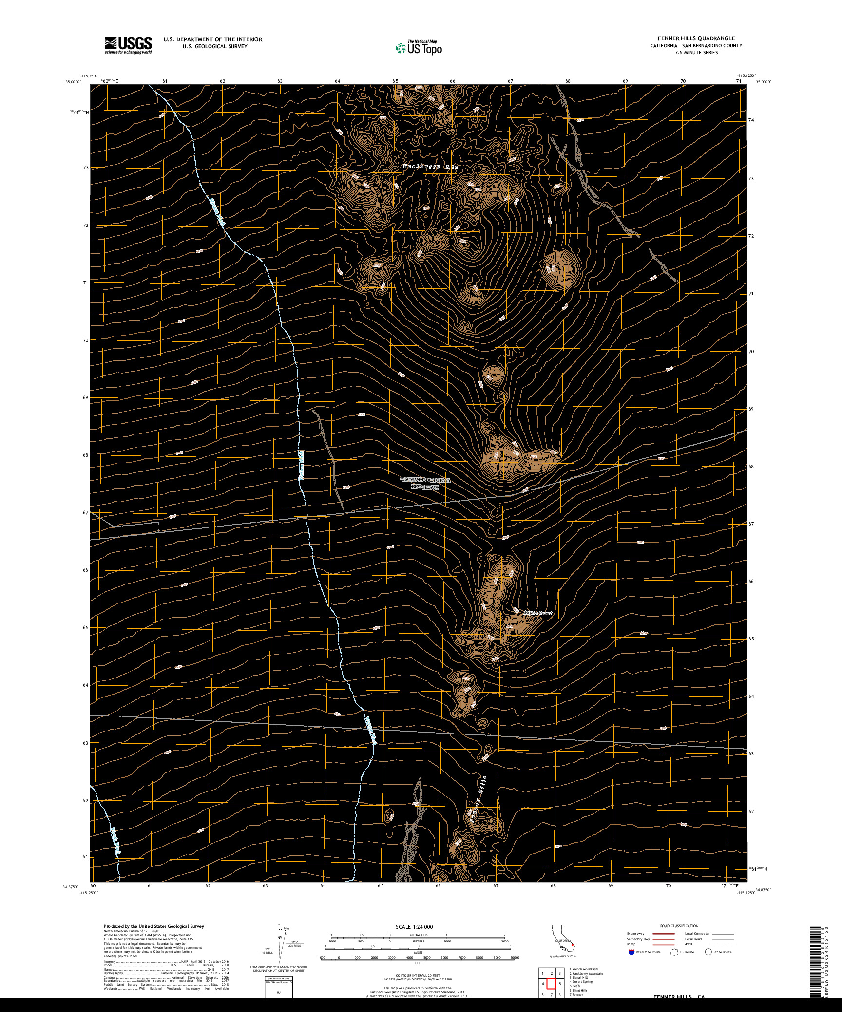 USGS US TOPO 7.5-MINUTE MAP FOR FENNER HILLS, CA 2018