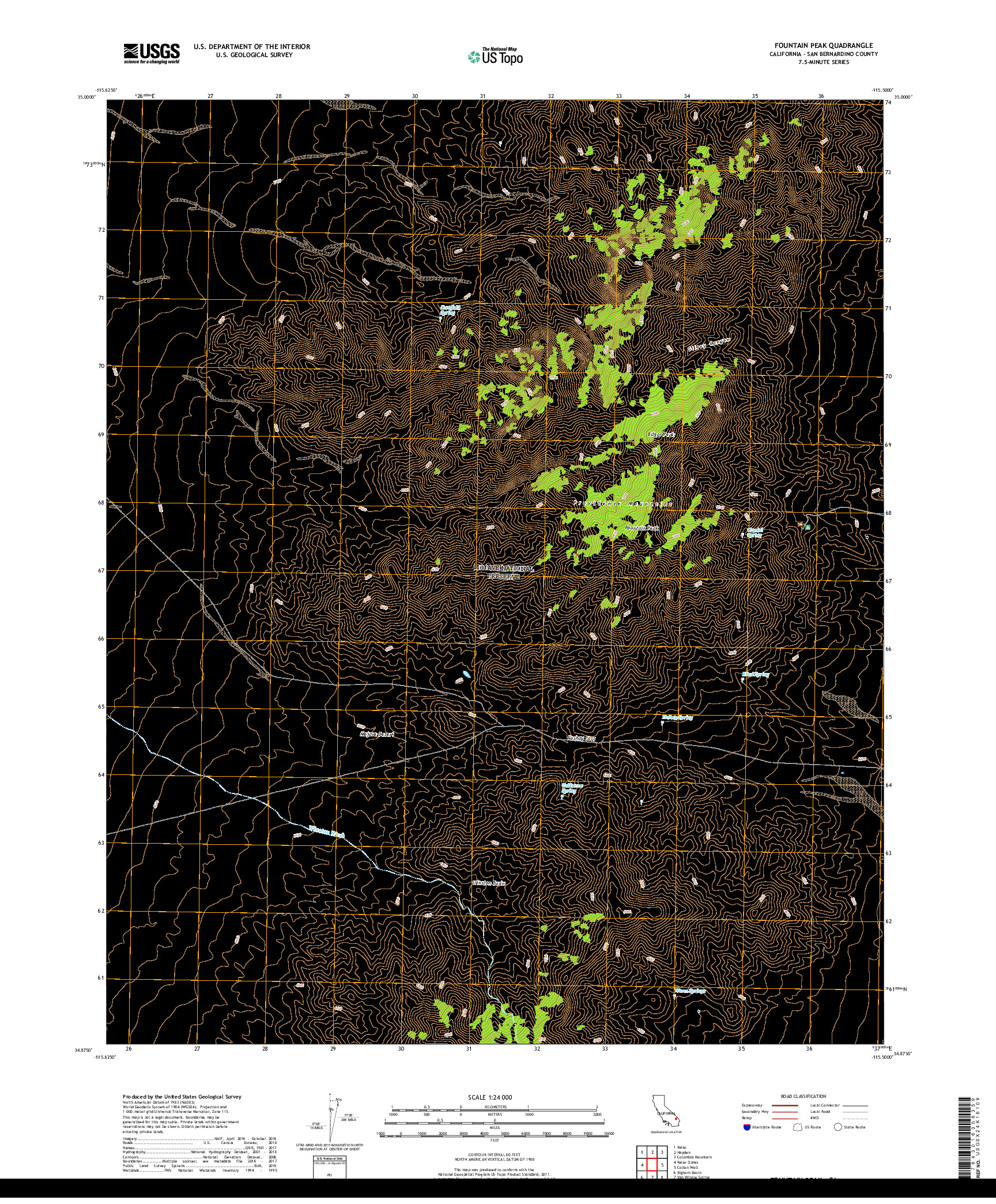 USGS US TOPO 7.5-MINUTE MAP FOR FOUNTAIN PEAK, CA 2018