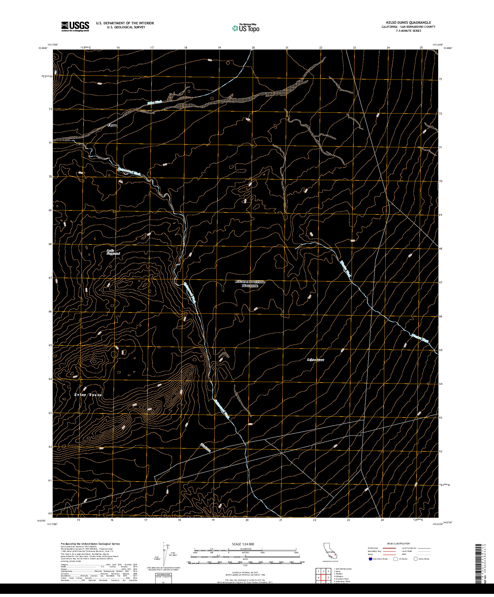 USGS US TOPO 7.5-MINUTE MAP FOR KELSO DUNES, CA 2018