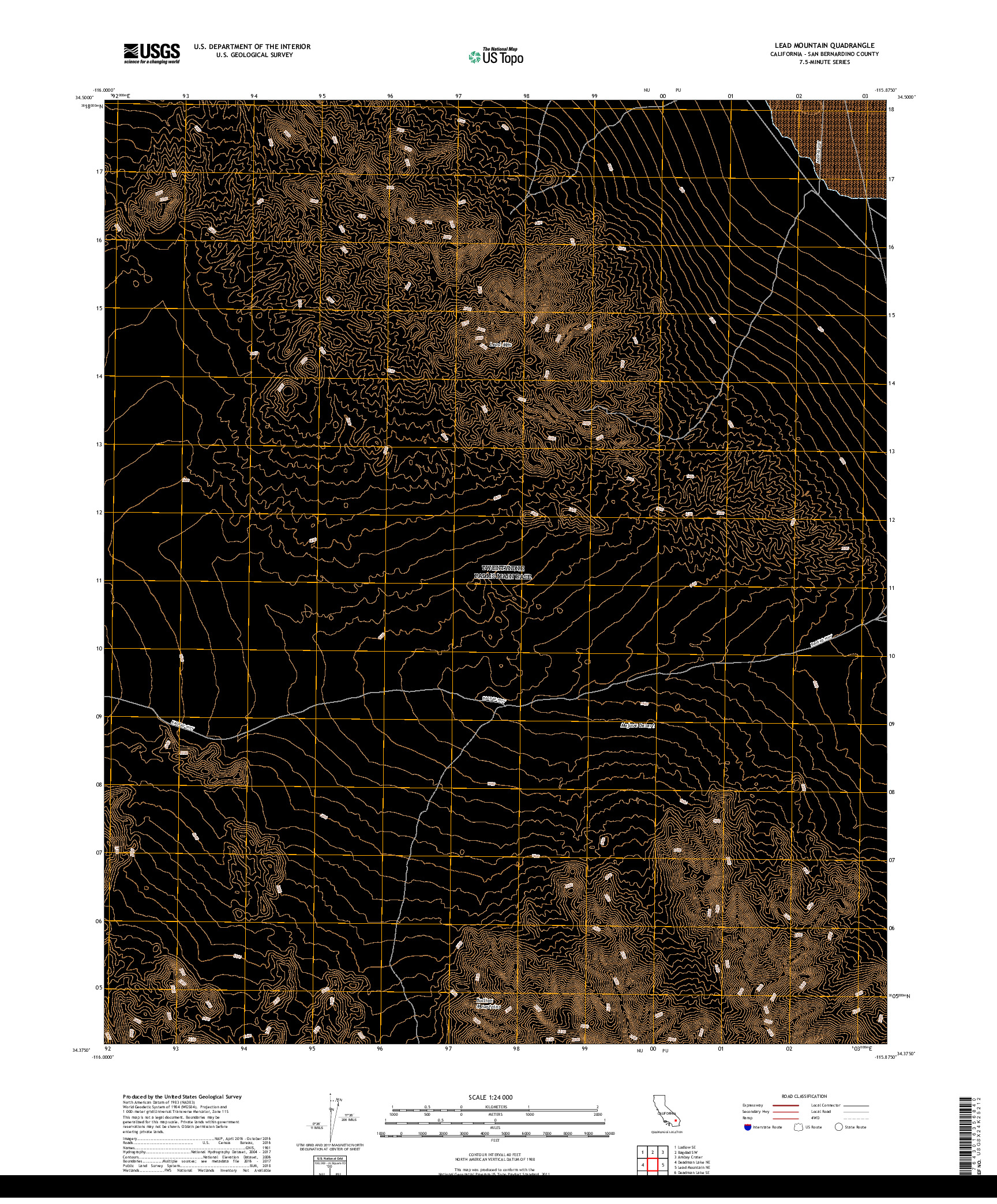 USGS US TOPO 7.5-MINUTE MAP FOR LEAD MOUNTAIN, CA 2018