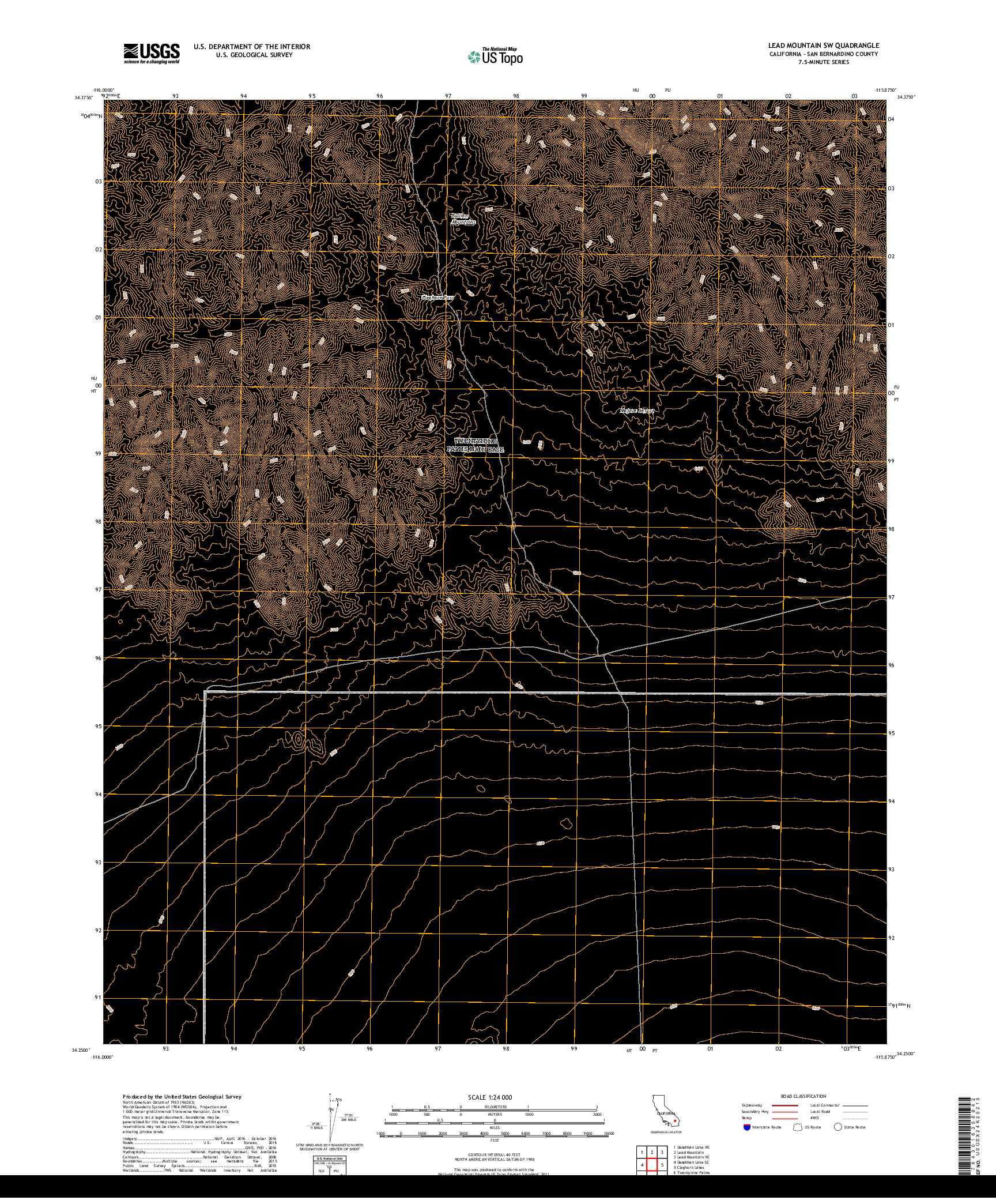 USGS US TOPO 7.5-MINUTE MAP FOR LEAD MOUNTAIN SW, CA 2018