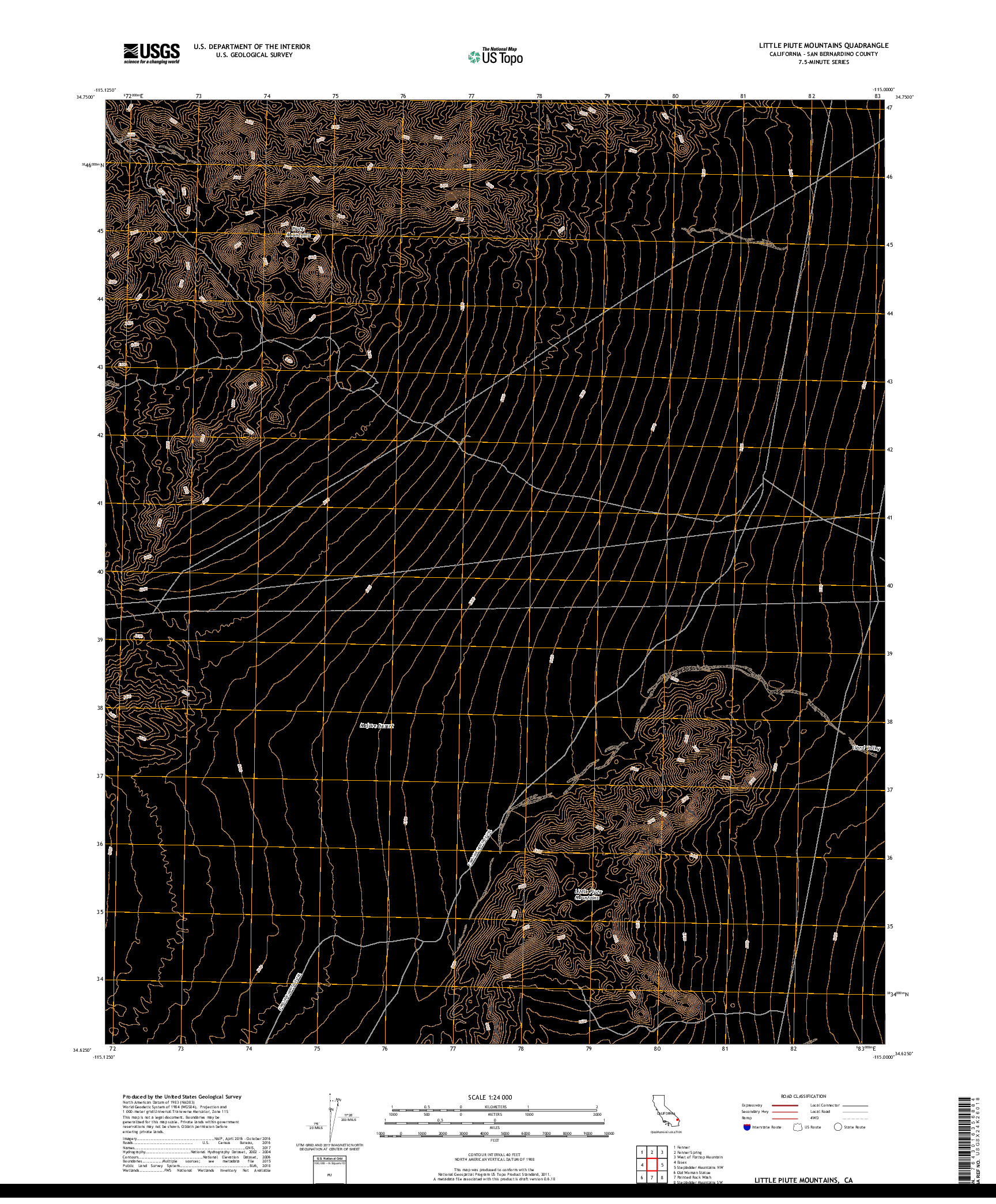 USGS US TOPO 7.5-MINUTE MAP FOR LITTLE PIUTE MOUNTAINS, CA 2018