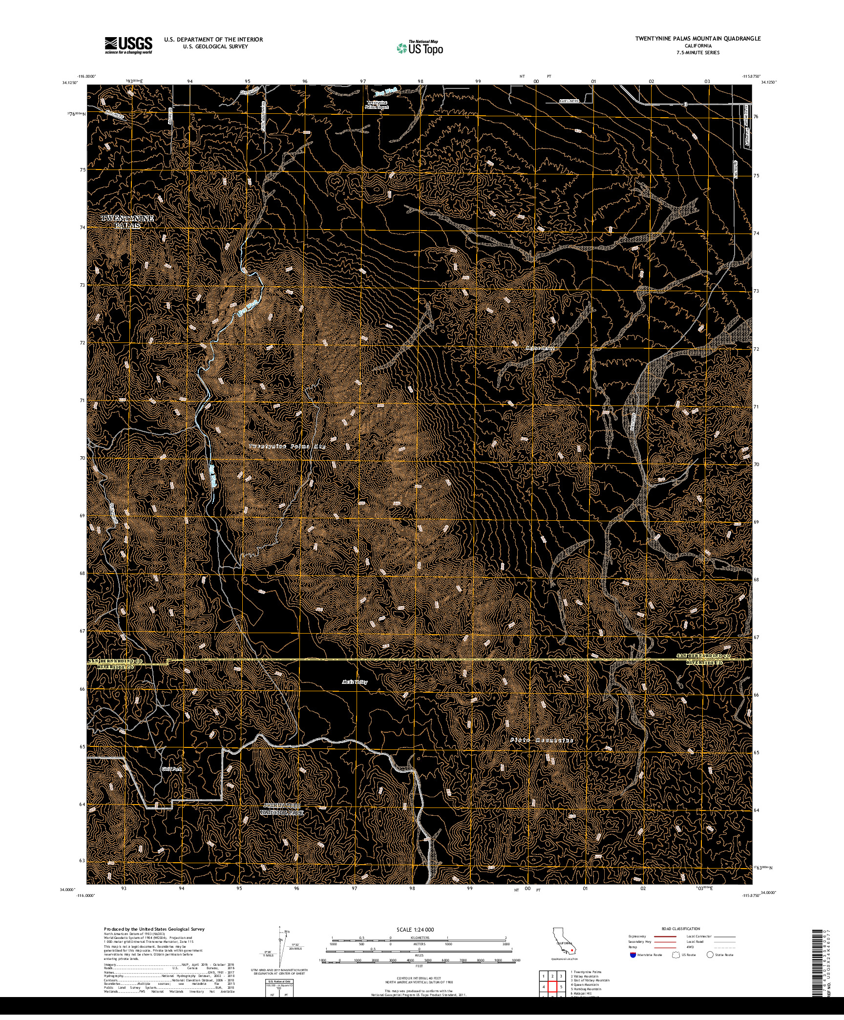 USGS US TOPO 7.5-MINUTE MAP FOR TWENTYNINE PALMS MOUNTAIN, CA 2018