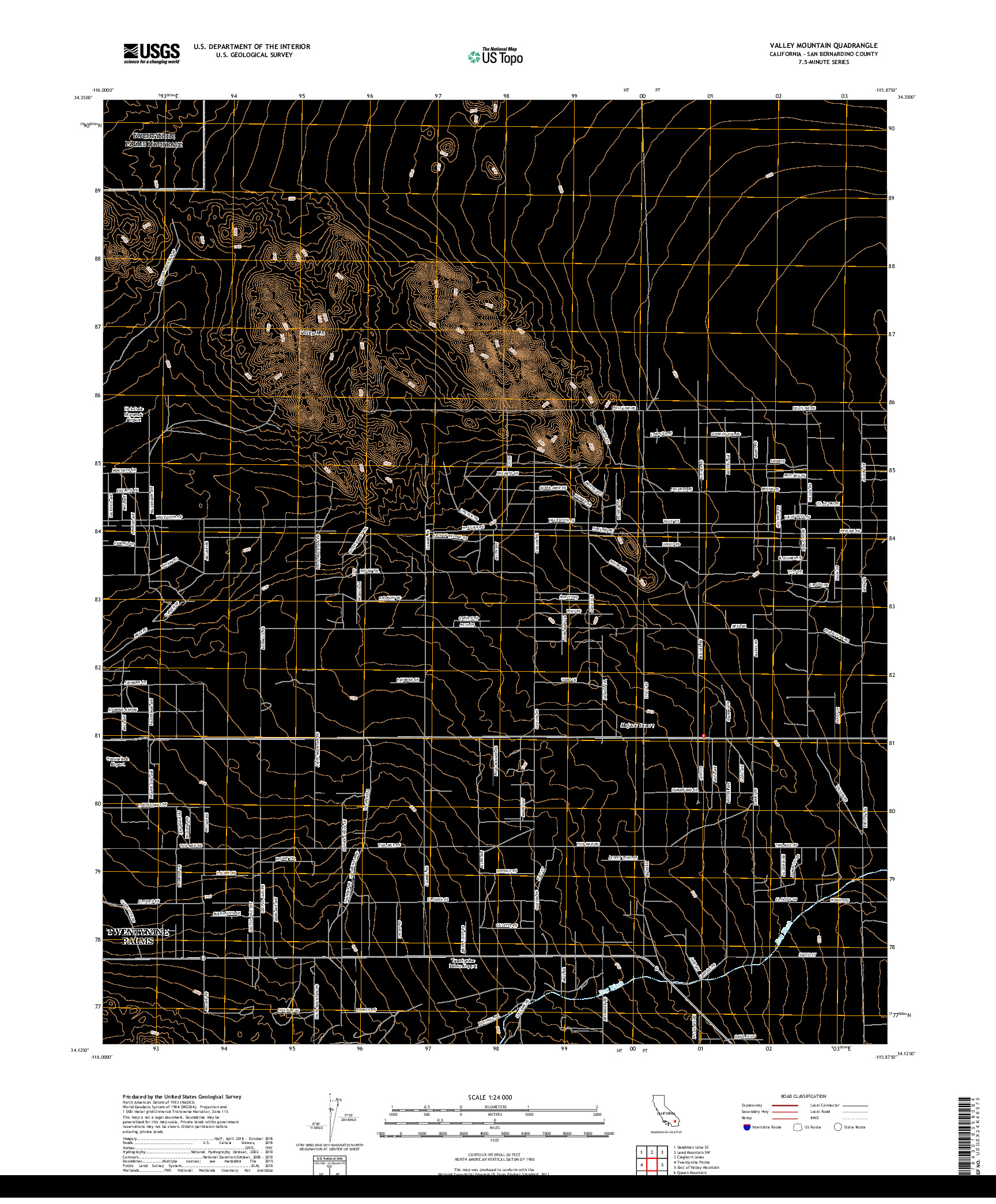 USGS US TOPO 7.5-MINUTE MAP FOR VALLEY MOUNTAIN, CA 2018