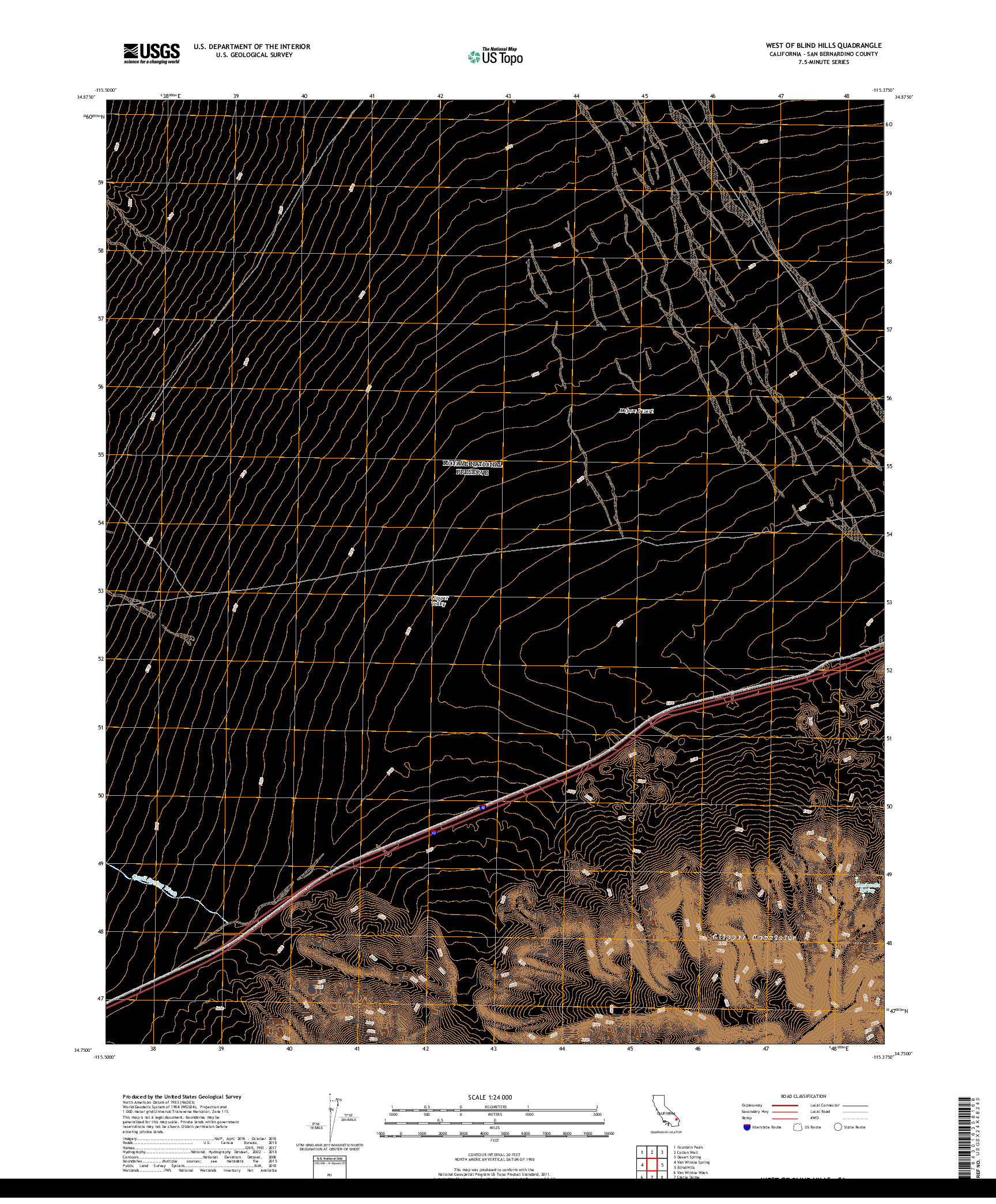 USGS US TOPO 7.5-MINUTE MAP FOR WEST OF BLIND HILLS, CA 2018