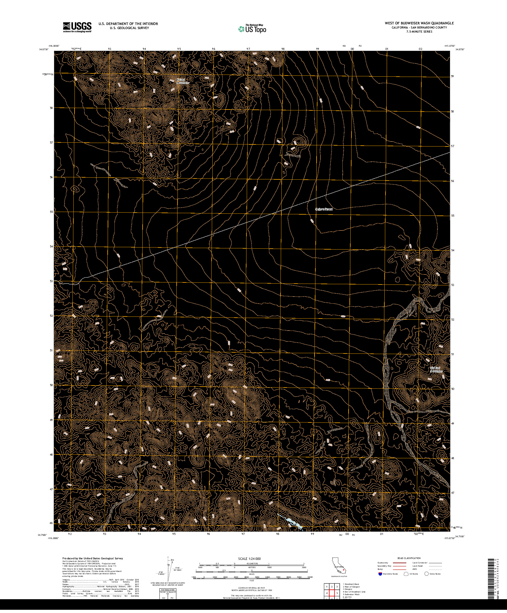 USGS US TOPO 7.5-MINUTE MAP FOR WEST OF BUDWEISER WASH, CA 2018