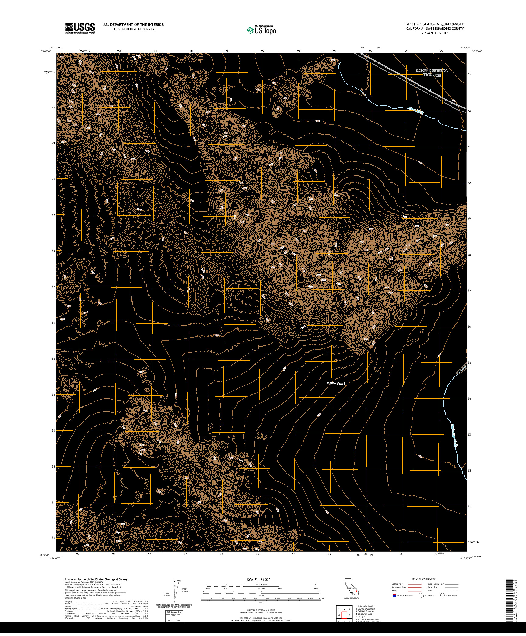 USGS US TOPO 7.5-MINUTE MAP FOR WEST OF GLASGOW, CA 2018