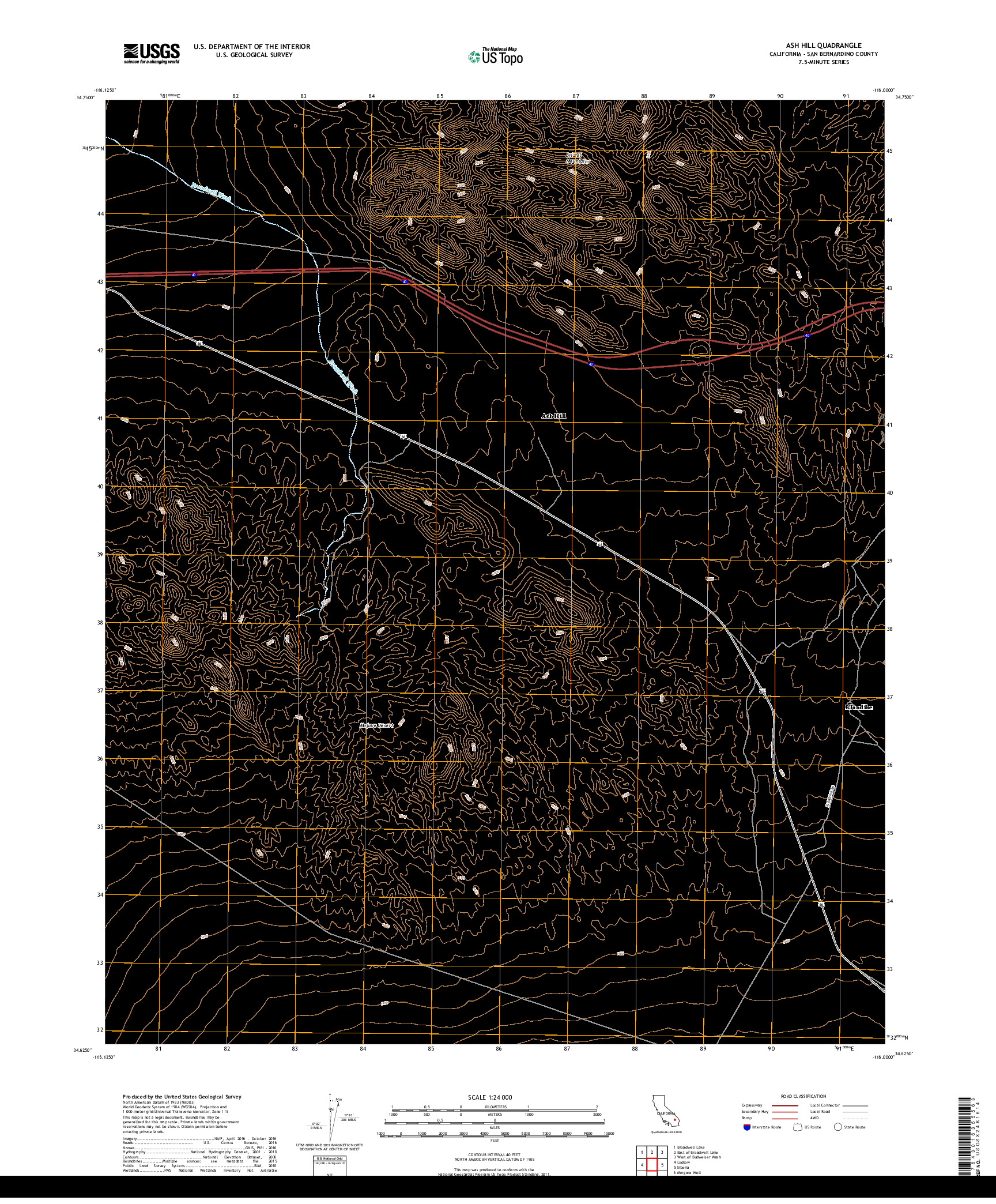 USGS US TOPO 7.5-MINUTE MAP FOR ASH HILL, CA 2018