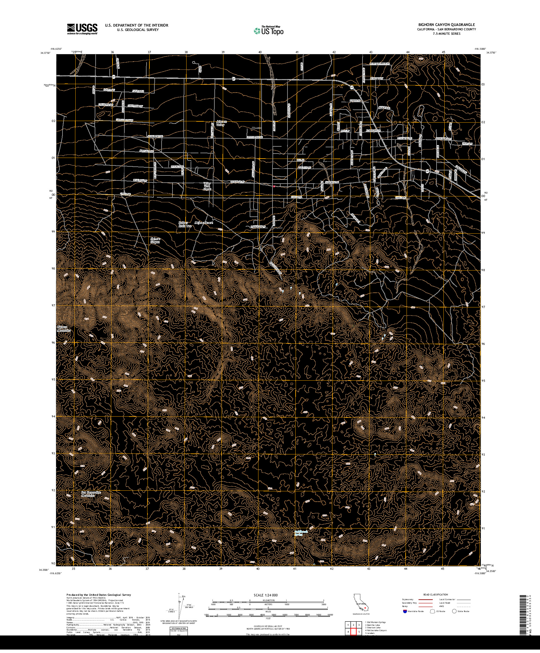 USGS US TOPO 7.5-MINUTE MAP FOR BIGHORN CANYON, CA 2018