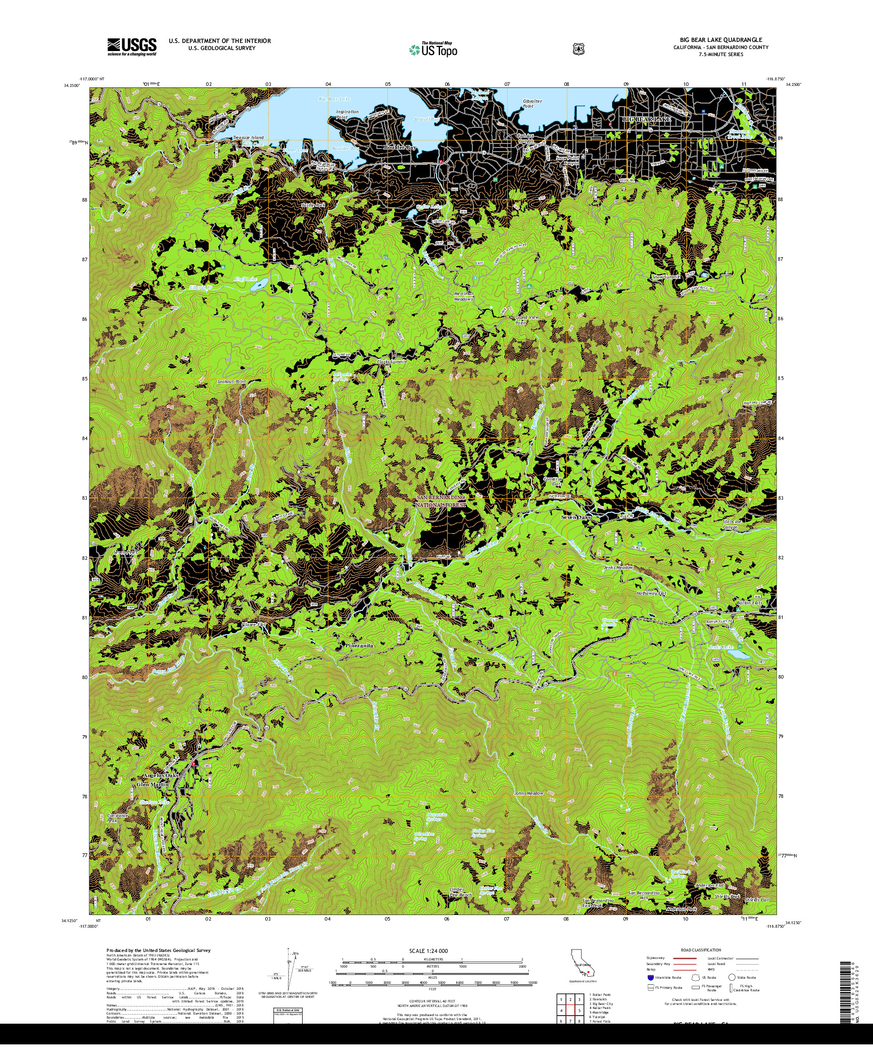 USGS US TOPO 7.5-MINUTE MAP FOR BIG BEAR LAKE, CA 2018