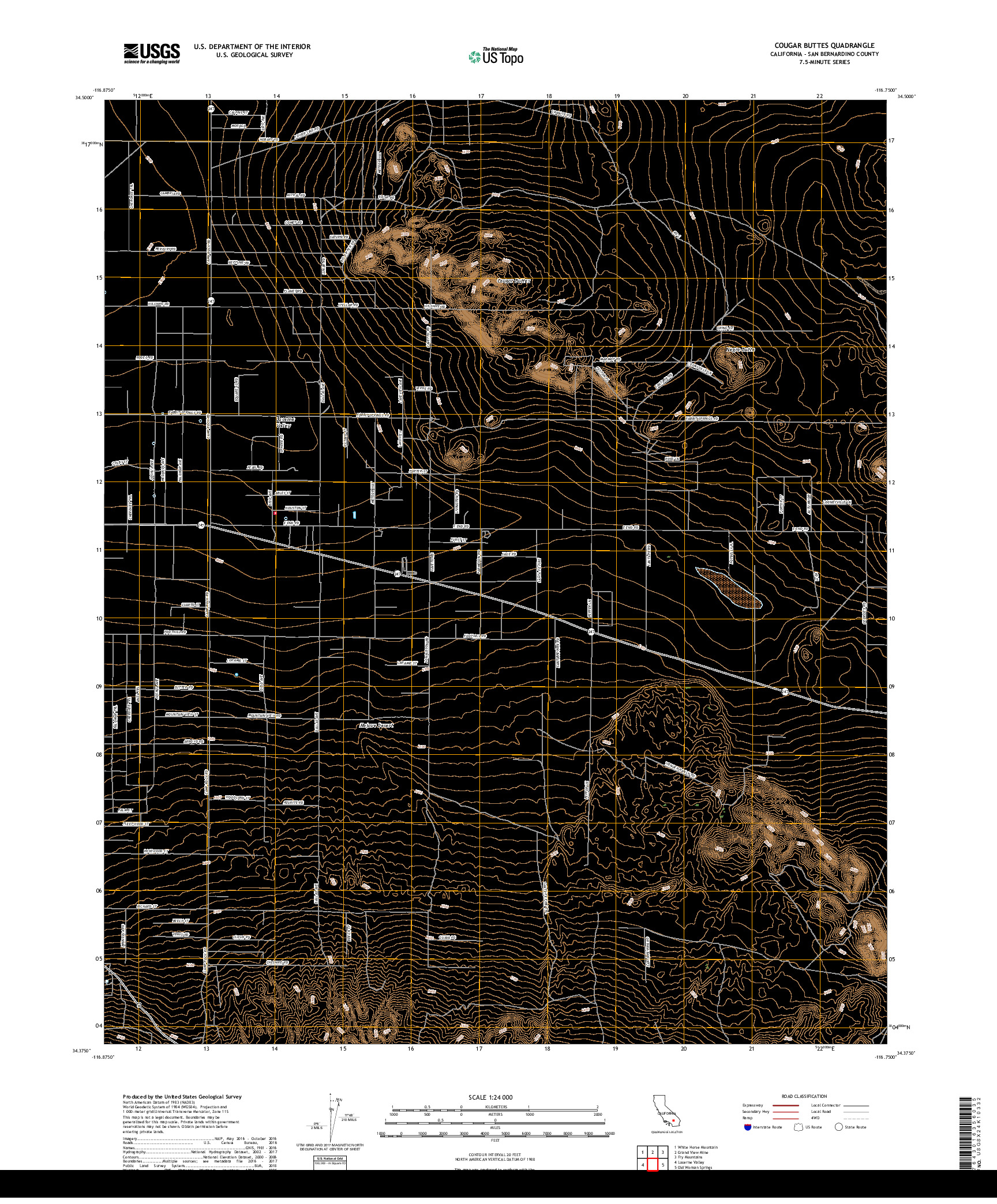 USGS US TOPO 7.5-MINUTE MAP FOR COUGAR BUTTES, CA 2018