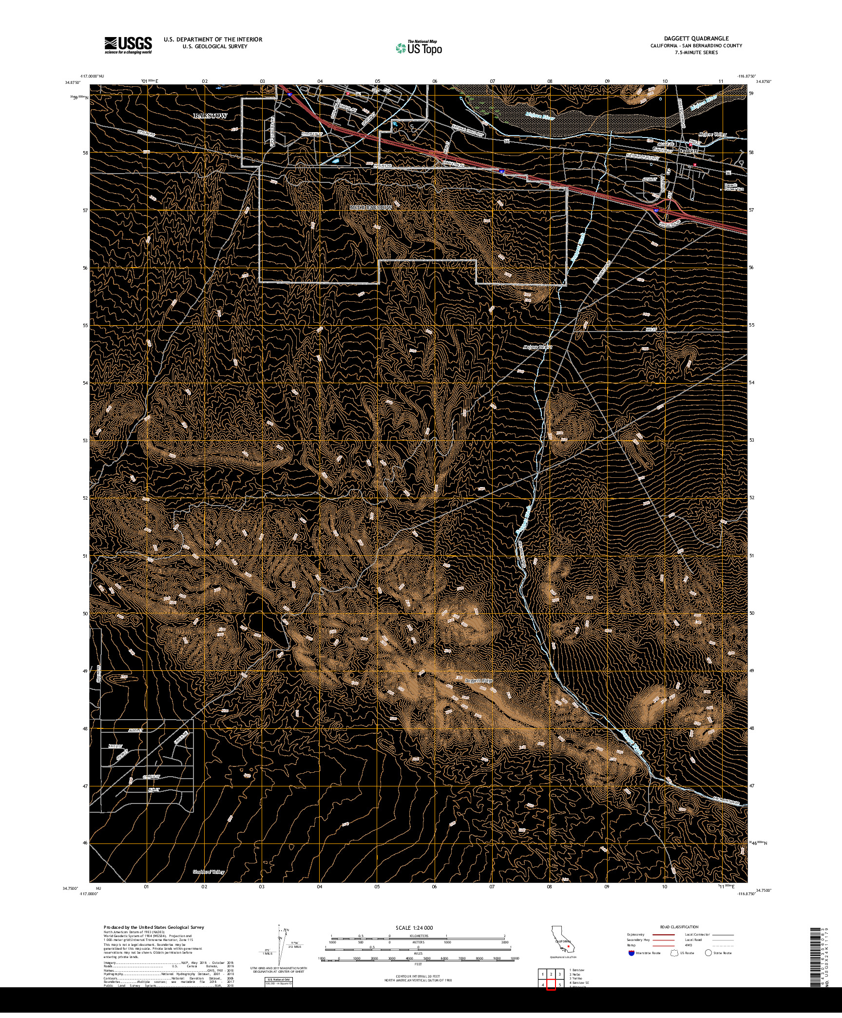 USGS US TOPO 7.5-MINUTE MAP FOR DAGGETT, CA 2018