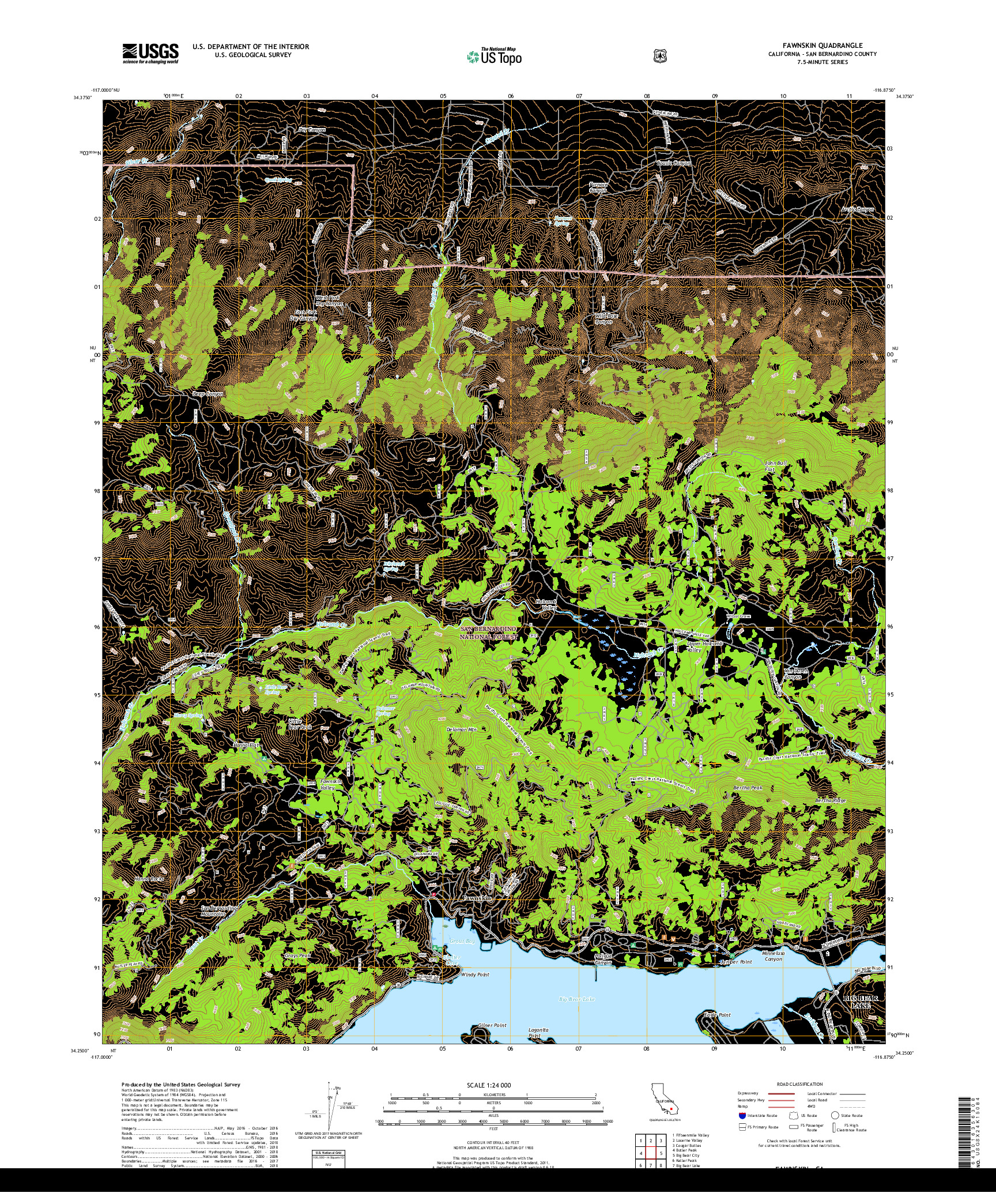 USGS US TOPO 7.5-MINUTE MAP FOR FAWNSKIN, CA 2018