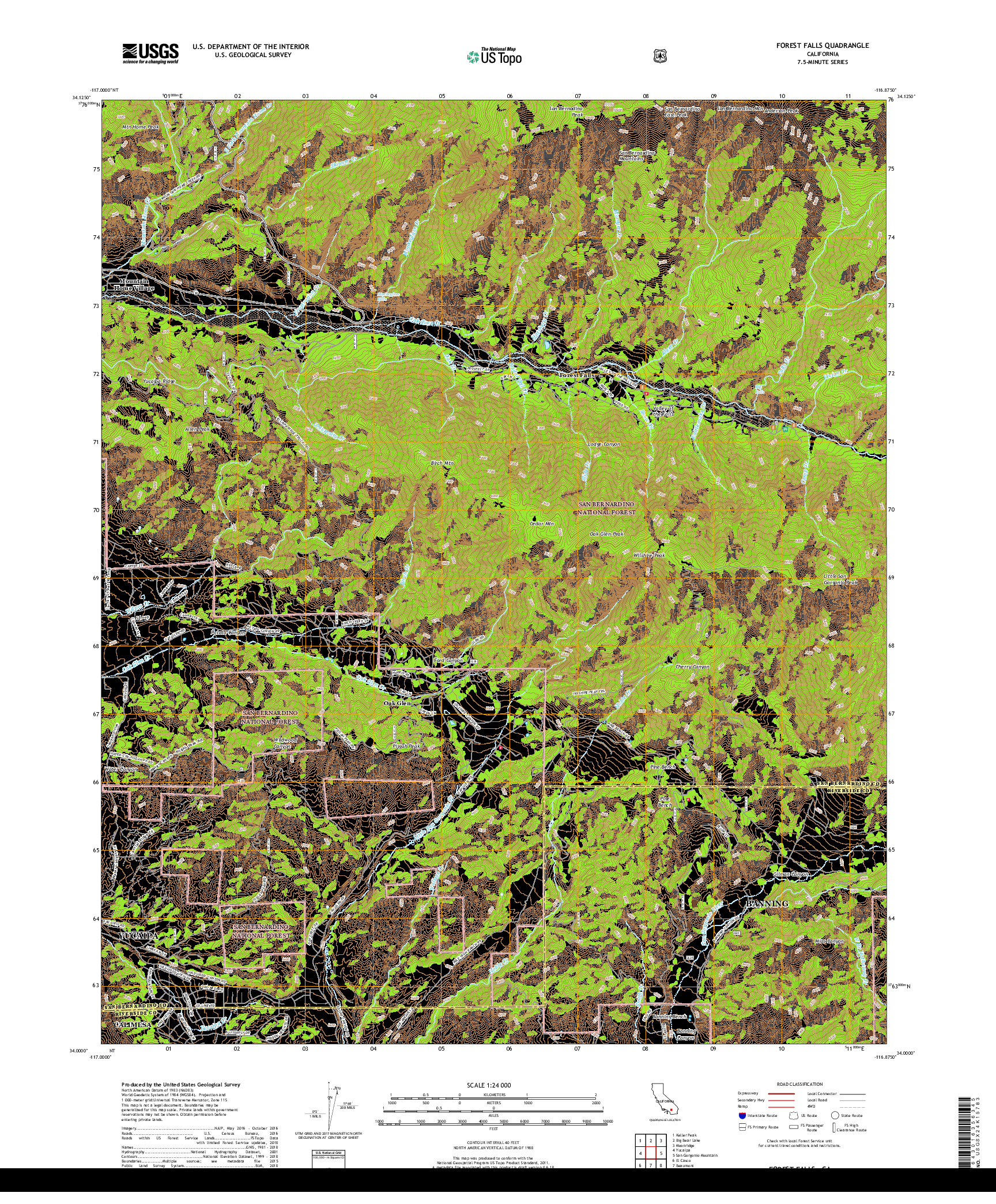 USGS US TOPO 7.5-MINUTE MAP FOR FOREST FALLS, CA 2018
