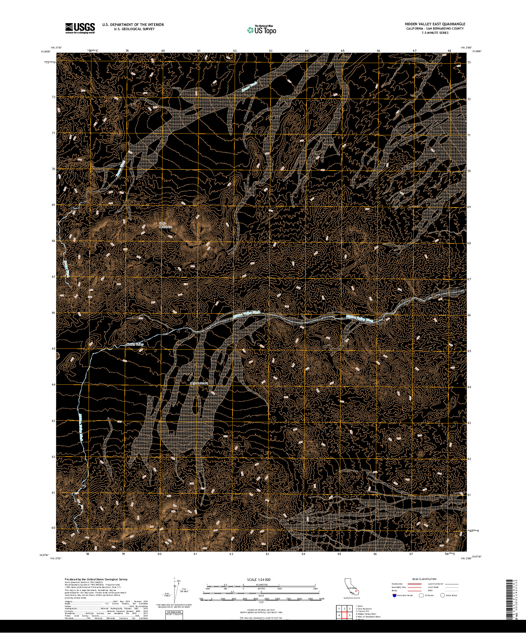 USGS US TOPO 7.5-MINUTE MAP FOR HIDDEN VALLEY EAST, CA 2018