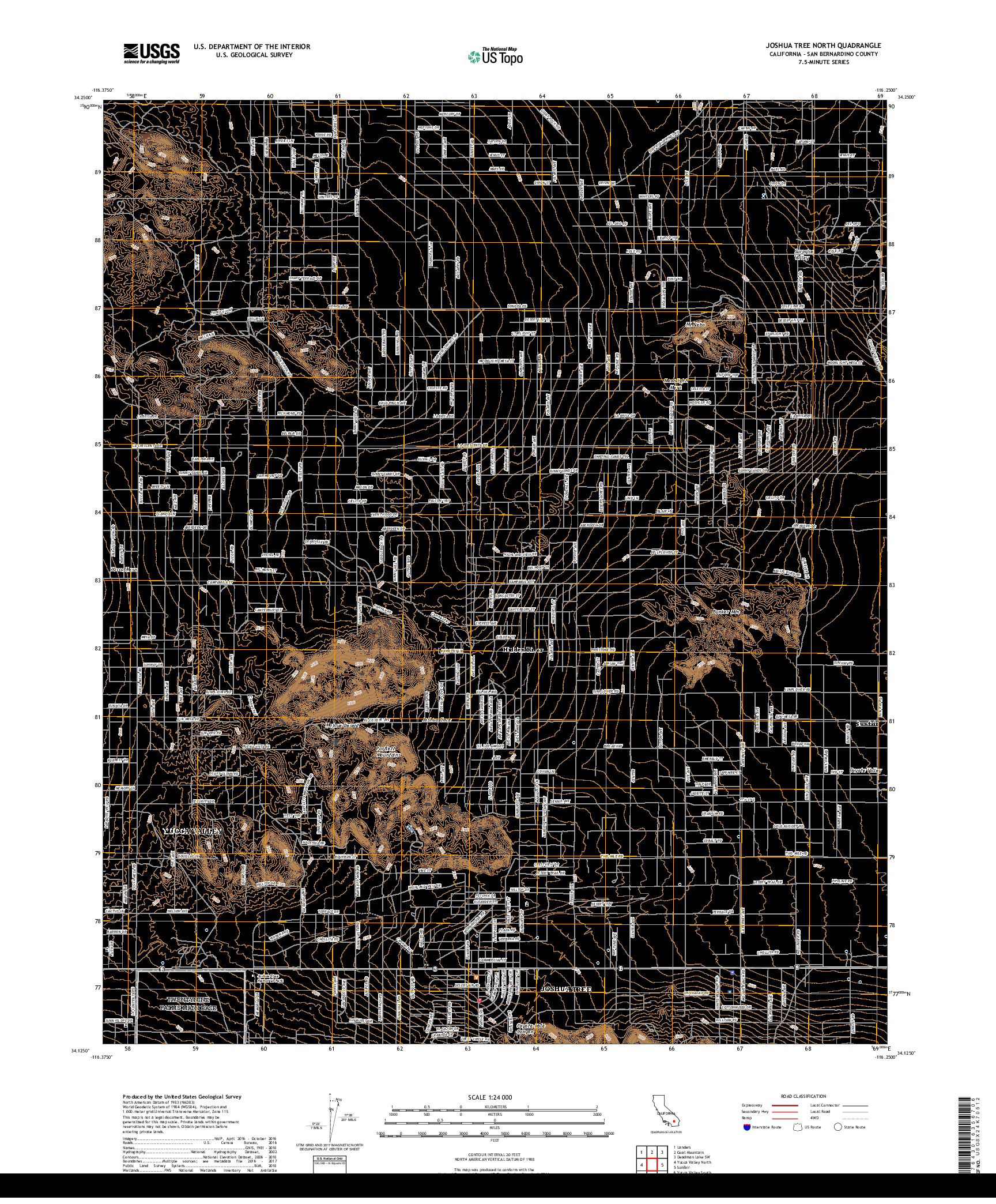 USGS US TOPO 7.5-MINUTE MAP FOR JOSHUA TREE NORTH, CA 2018