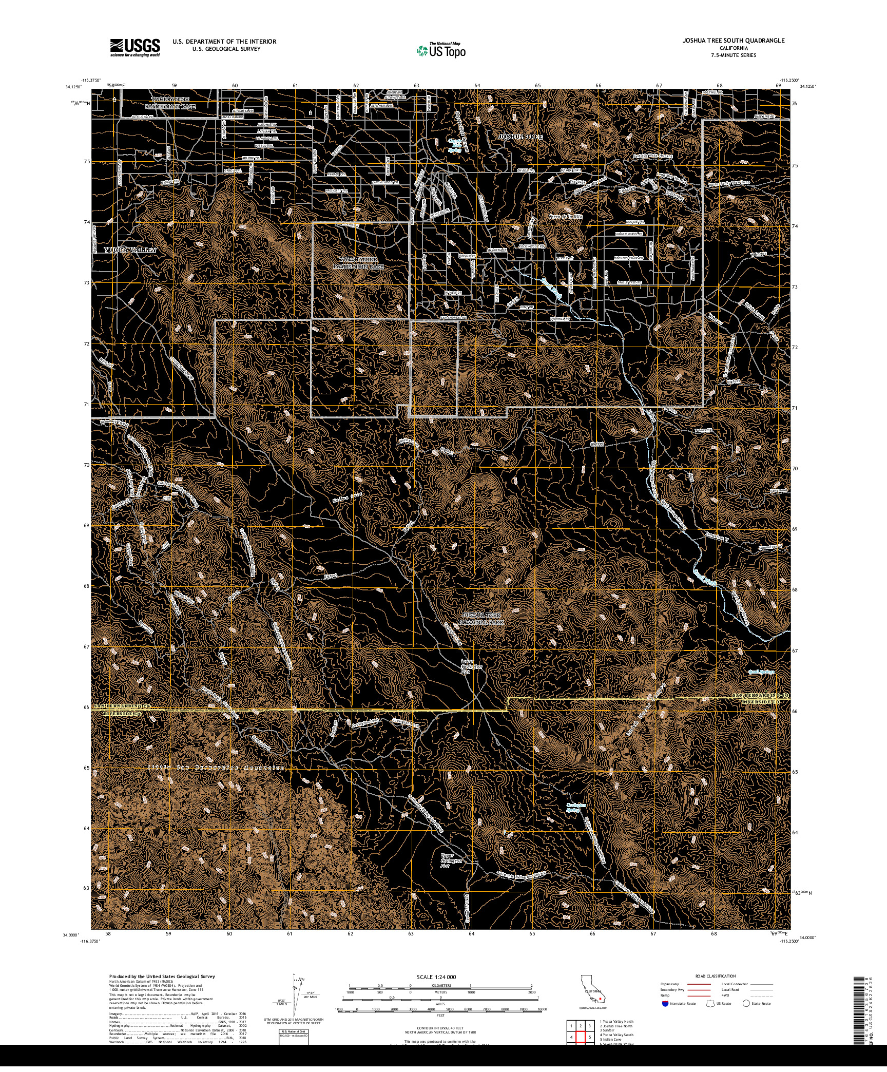 USGS US TOPO 7.5-MINUTE MAP FOR JOSHUA TREE SOUTH, CA 2018