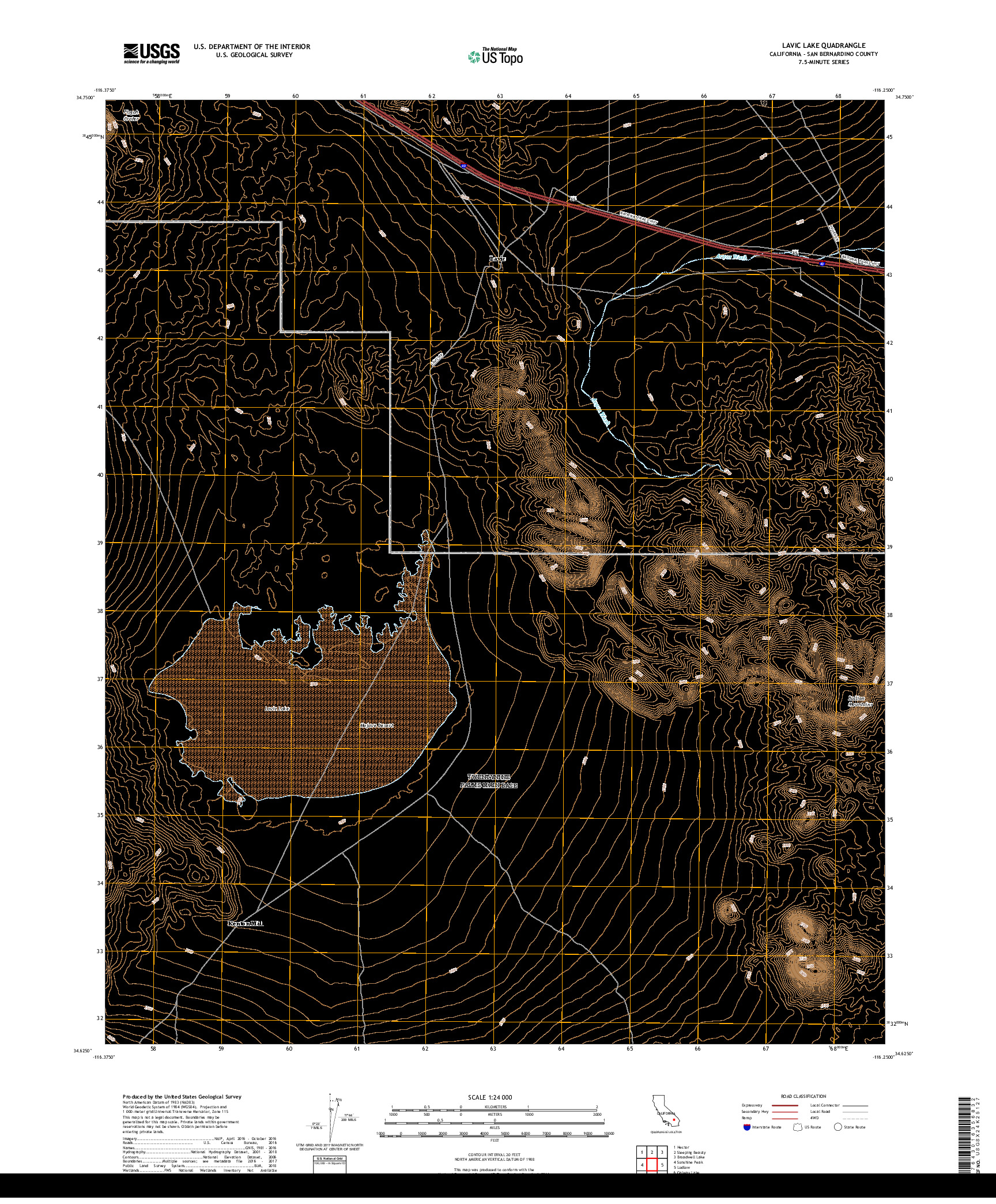 USGS US TOPO 7.5-MINUTE MAP FOR LAVIC LAKE, CA 2018