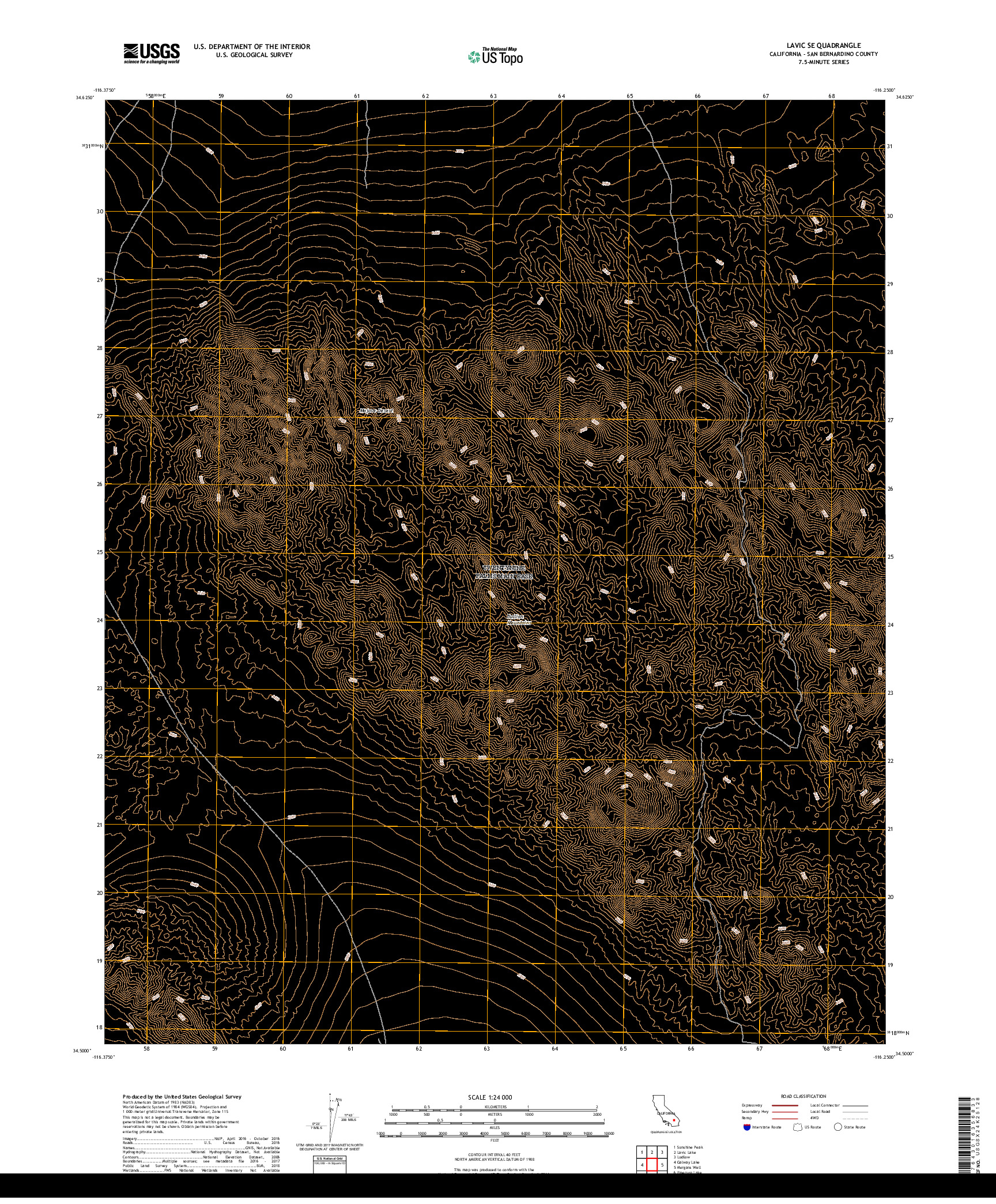 USGS US TOPO 7.5-MINUTE MAP FOR LAVIC SE, CA 2018