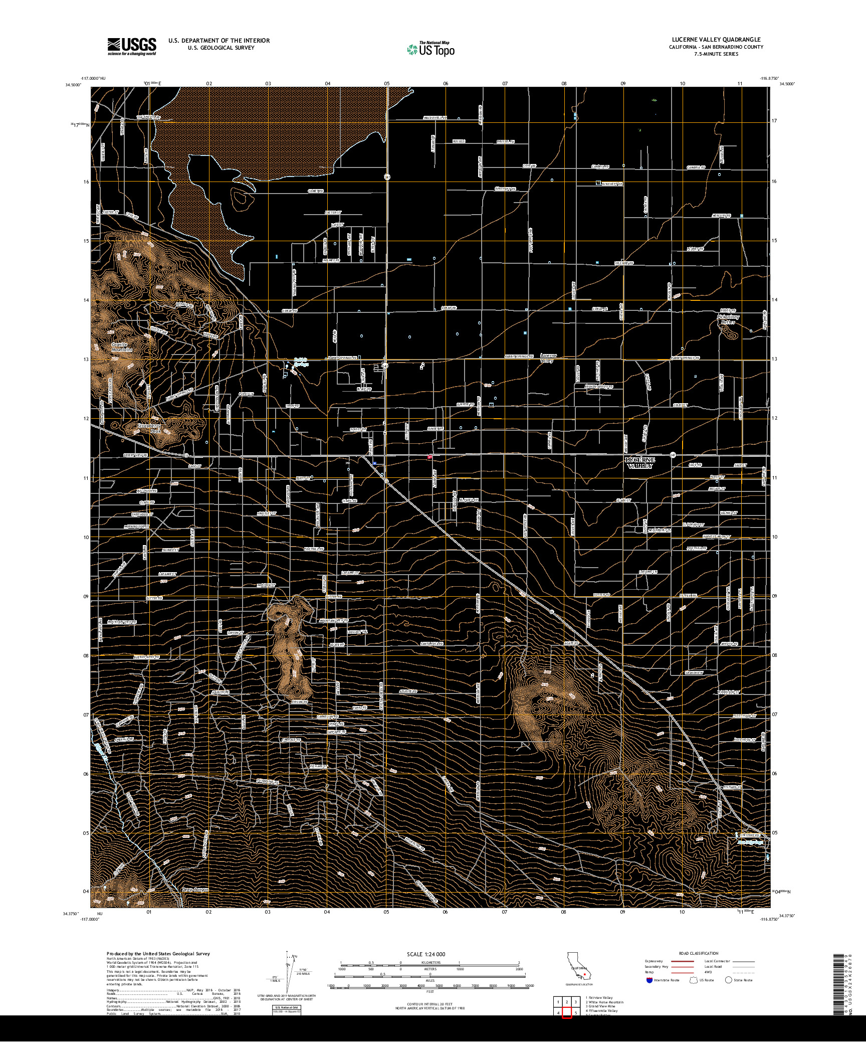 USGS US TOPO 7.5-MINUTE MAP FOR LUCERNE VALLEY, CA 2018