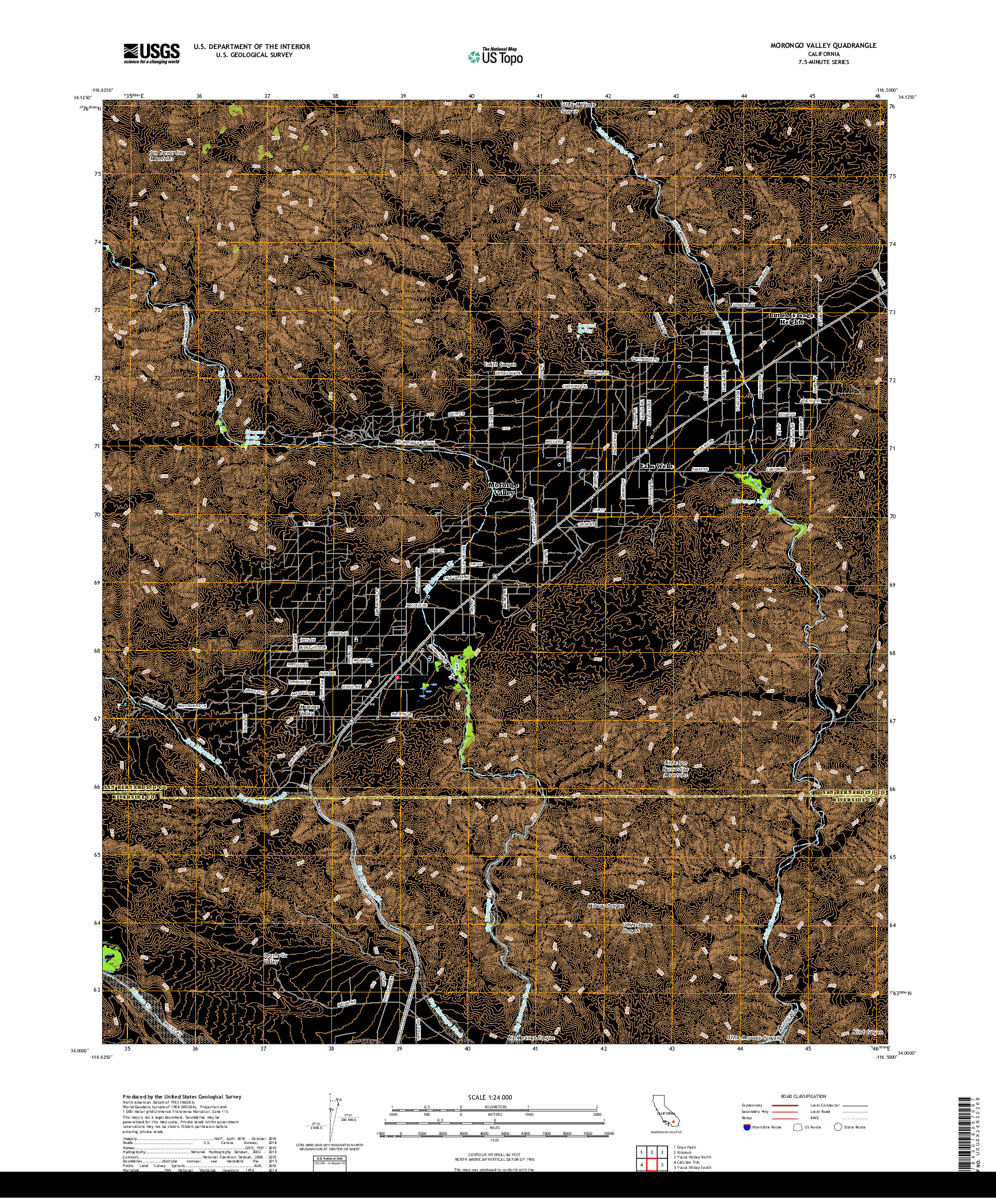 USGS US TOPO 7.5-MINUTE MAP FOR MORONGO VALLEY, CA 2018