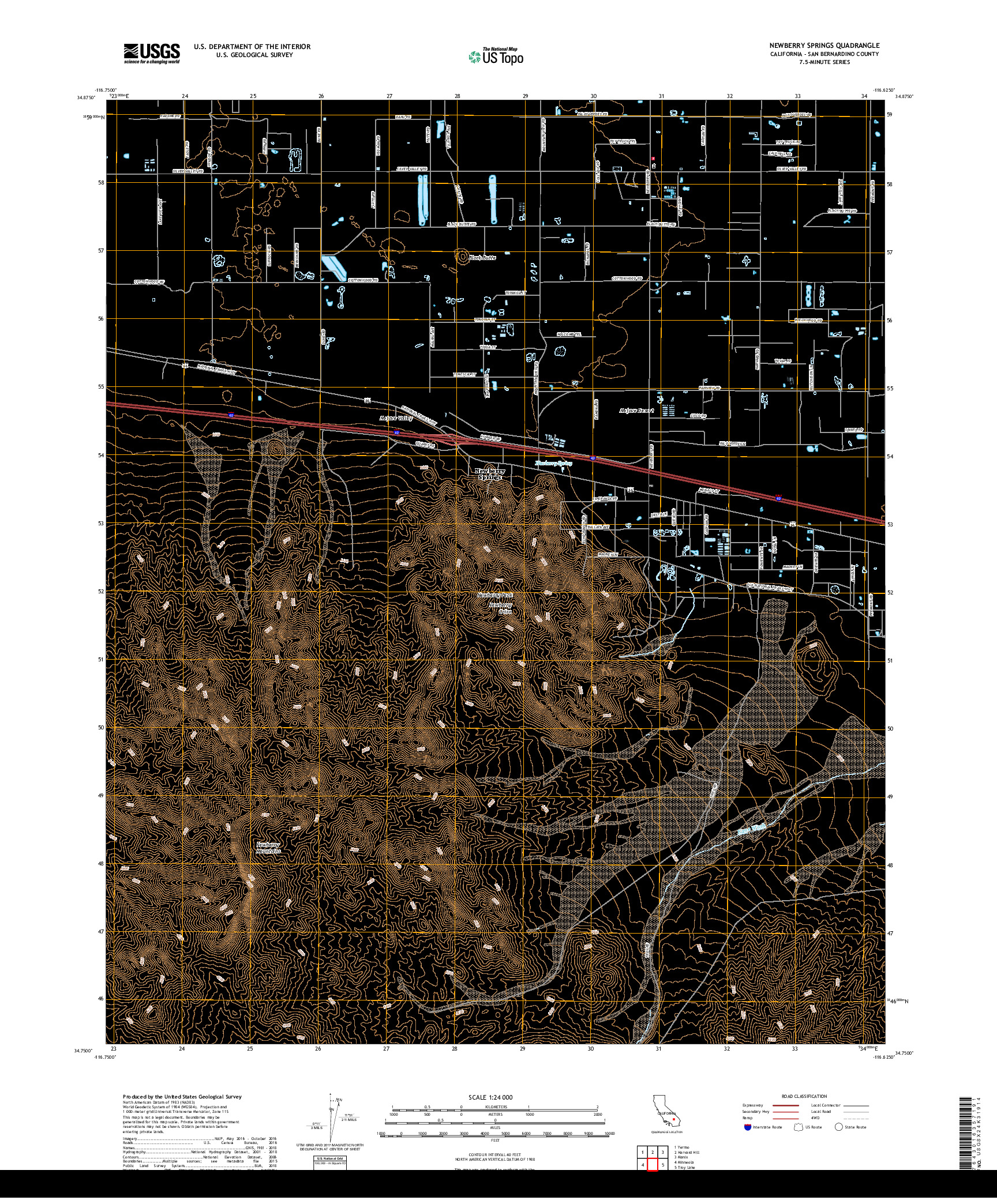 USGS US TOPO 7.5-MINUTE MAP FOR NEWBERRY SPRINGS, CA 2018