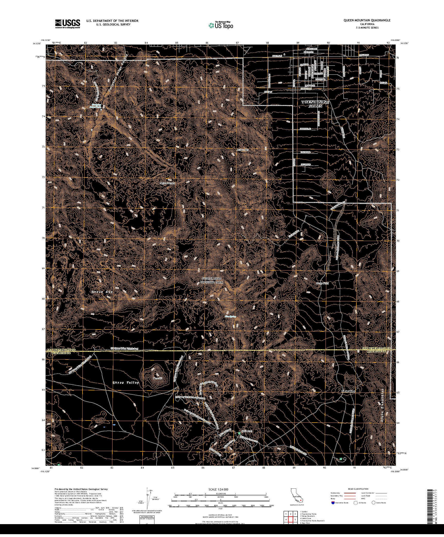 USGS US TOPO 7.5-MINUTE MAP FOR QUEEN MOUNTAIN, CA 2018