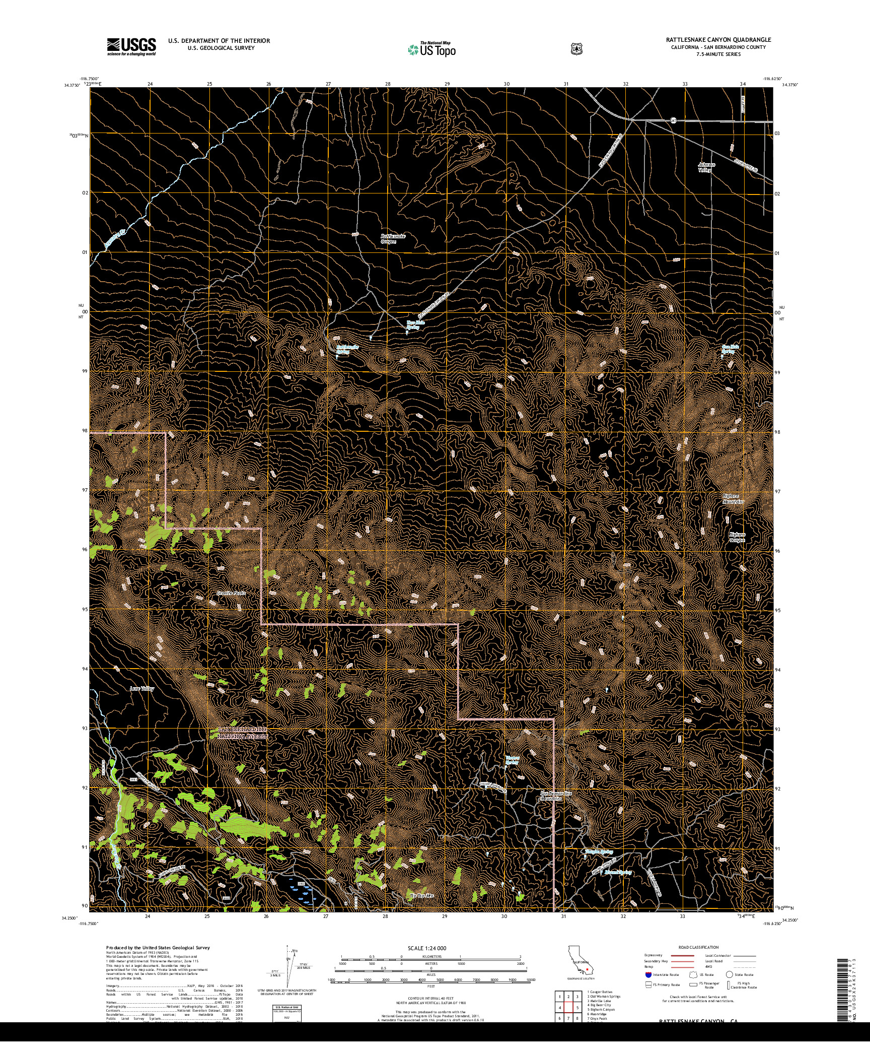 USGS US TOPO 7.5-MINUTE MAP FOR RATTLESNAKE CANYON, CA 2018