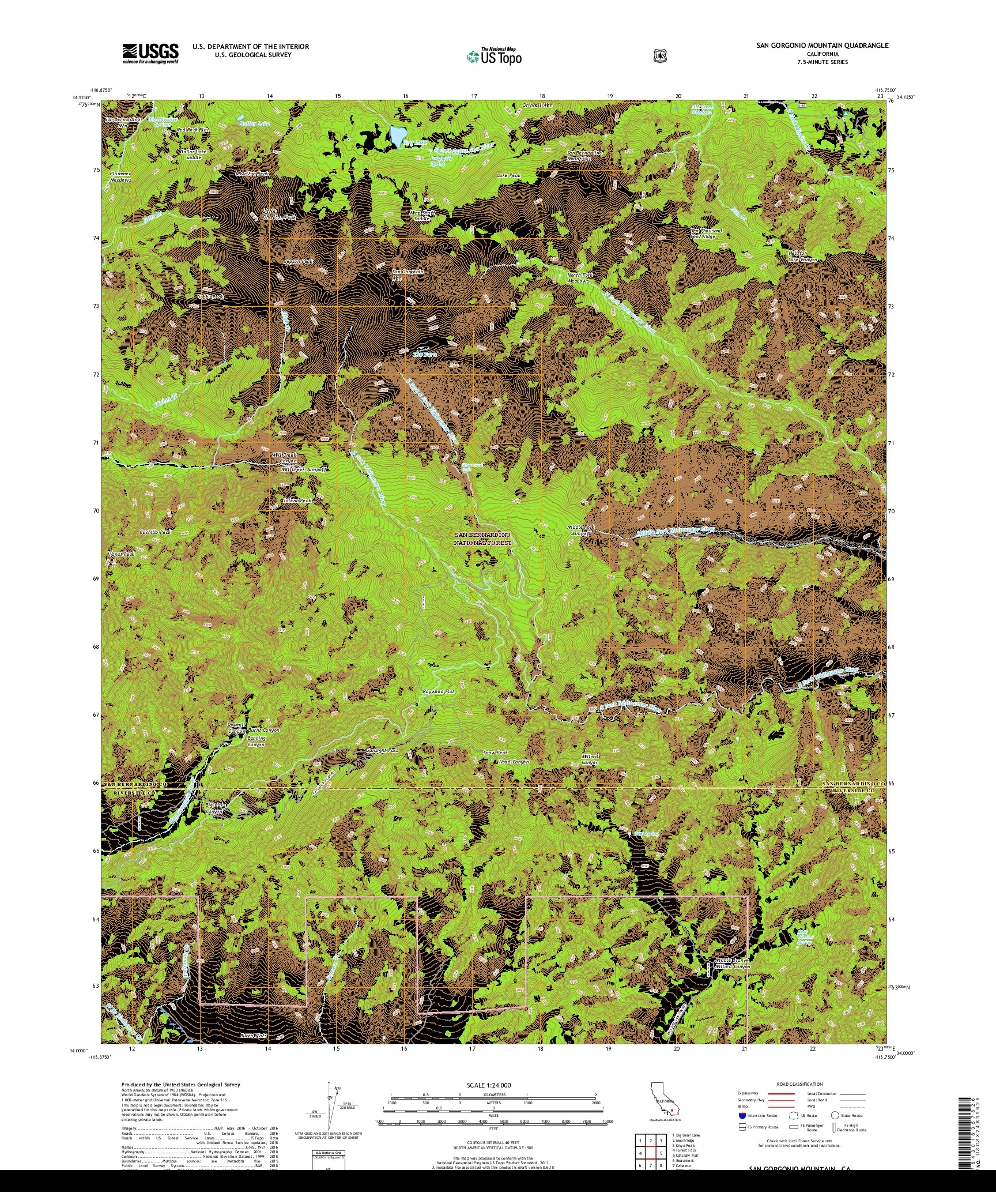 USGS US TOPO 7.5-MINUTE MAP FOR SAN GORGONIO MOUNTAIN, CA 2018