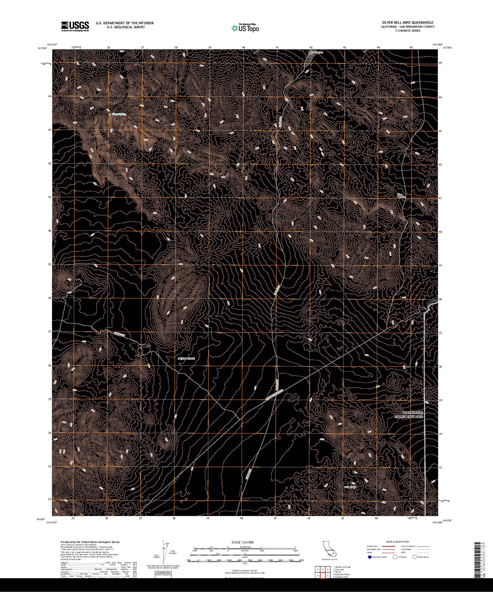 USGS US TOPO 7.5-MINUTE MAP FOR SILVER BELL MINE, CA 2018