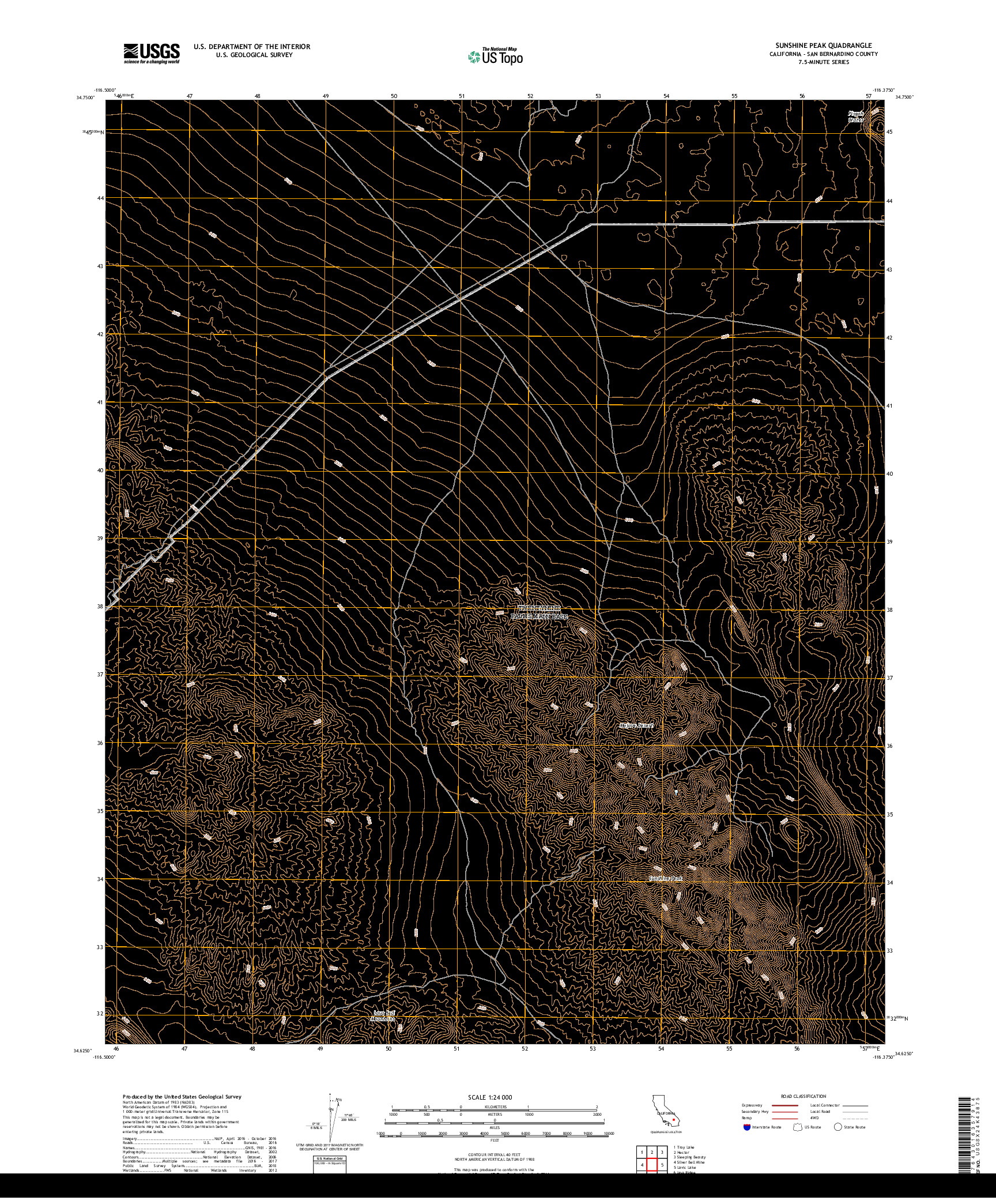 USGS US TOPO 7.5-MINUTE MAP FOR SUNSHINE PEAK, CA 2018