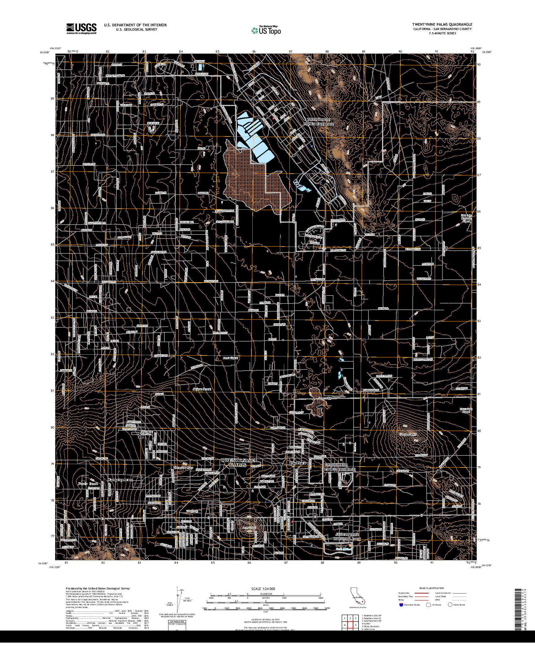 USGS US TOPO 7.5-MINUTE MAP FOR TWENTYNINE PALMS, CA 2018