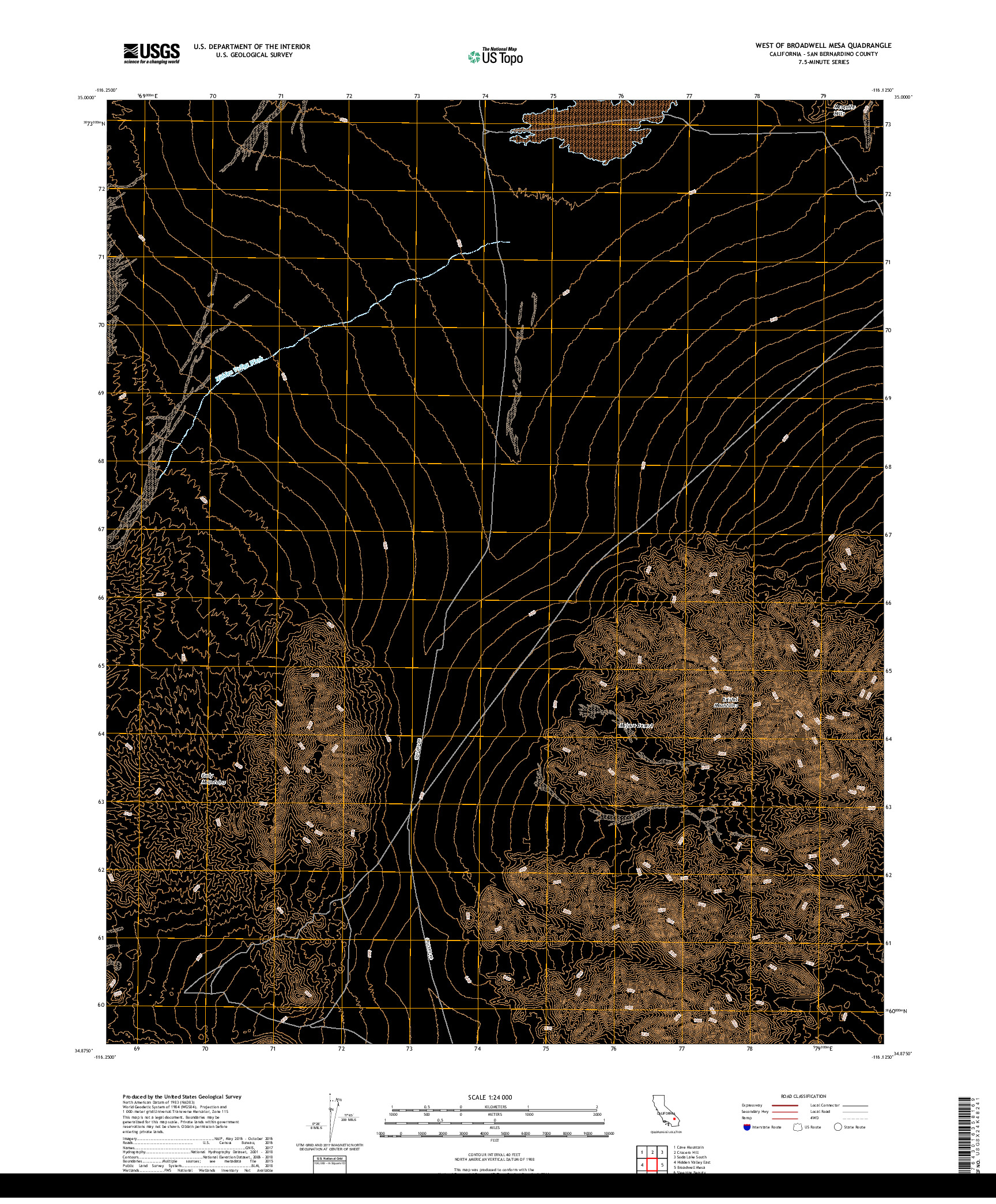 USGS US TOPO 7.5-MINUTE MAP FOR WEST OF BROADWELL MESA, CA 2018