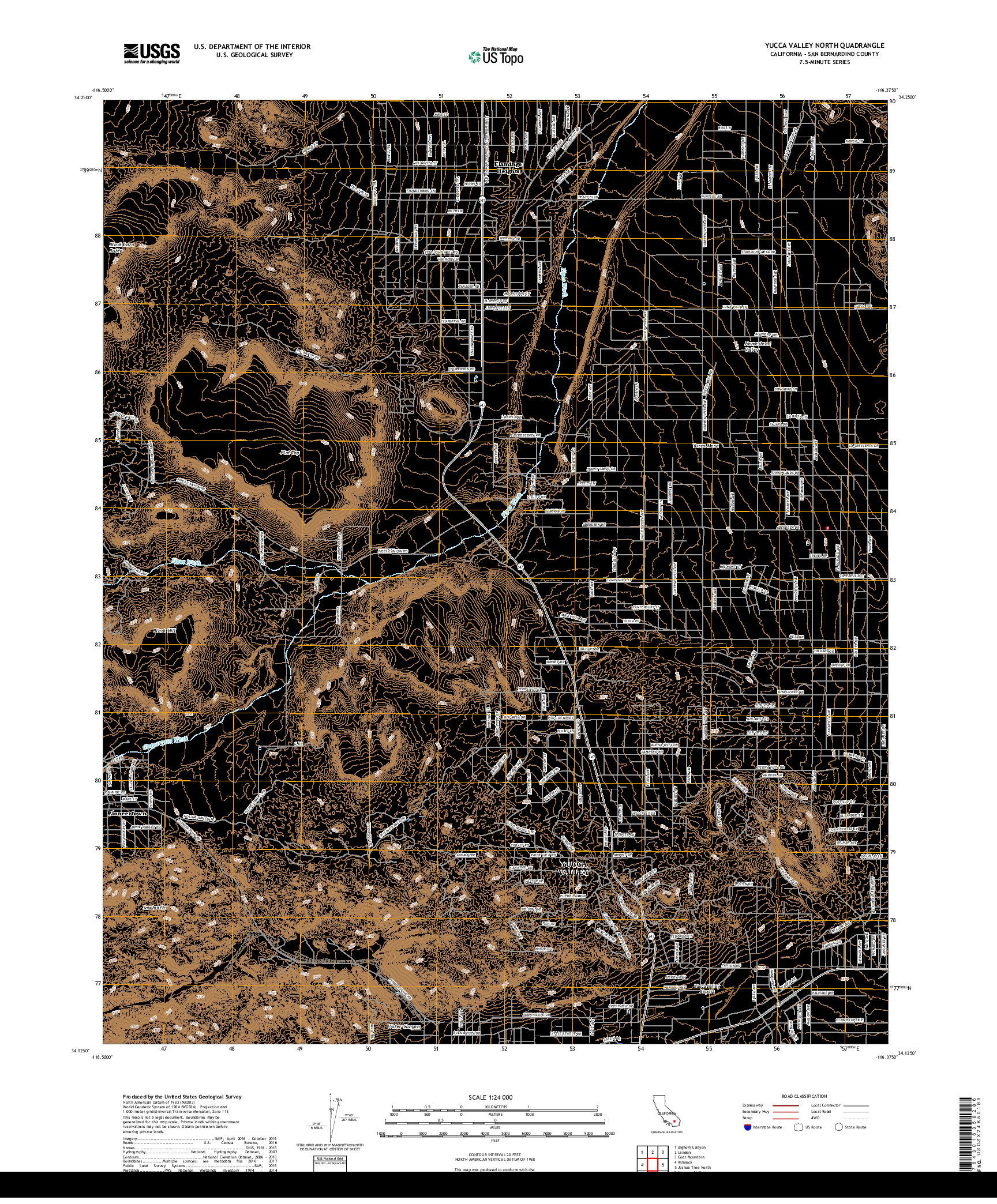 USGS US TOPO 7.5-MINUTE MAP FOR YUCCA VALLEY NORTH, CA 2018