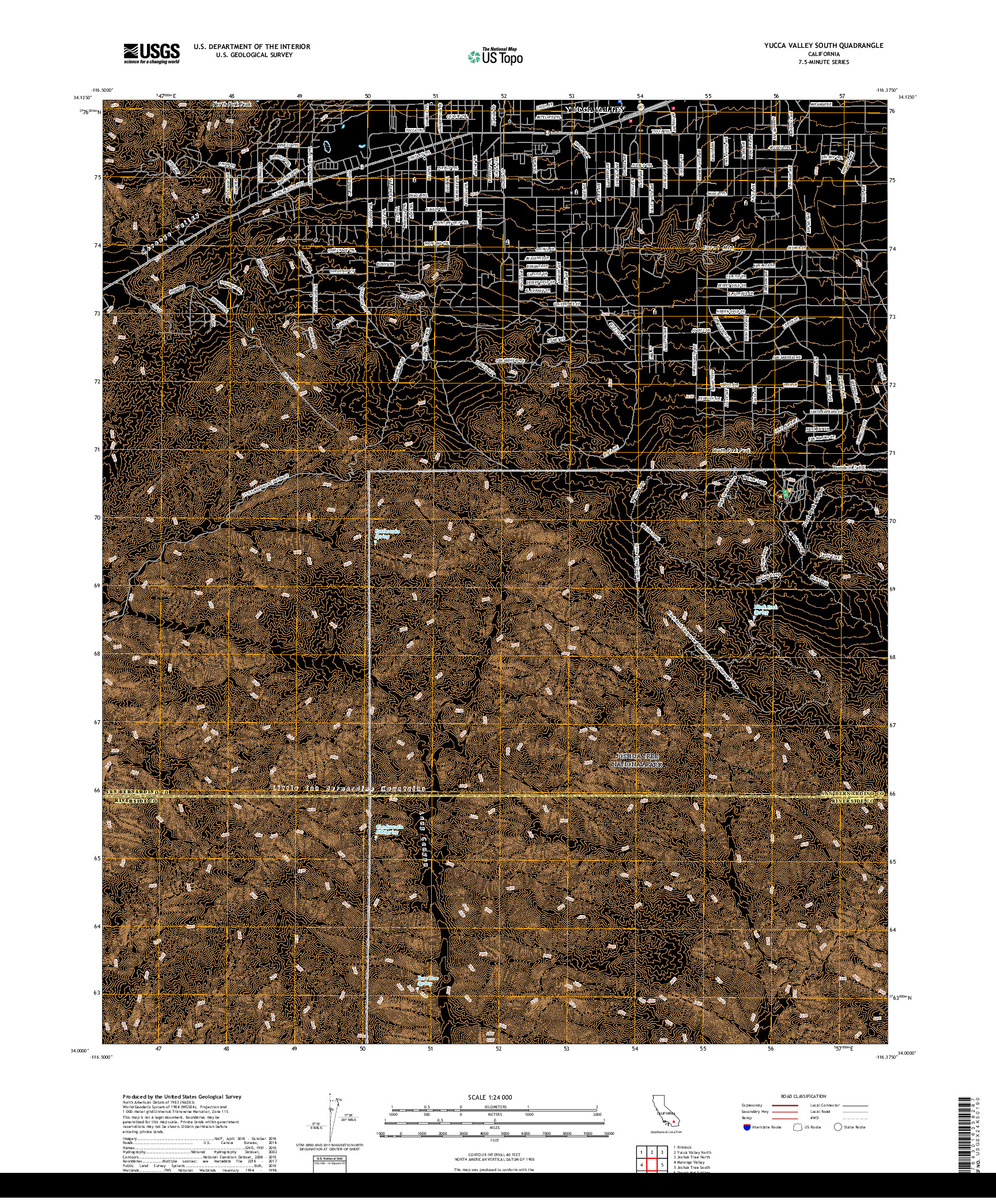 USGS US TOPO 7.5-MINUTE MAP FOR YUCCA VALLEY SOUTH, CA 2018