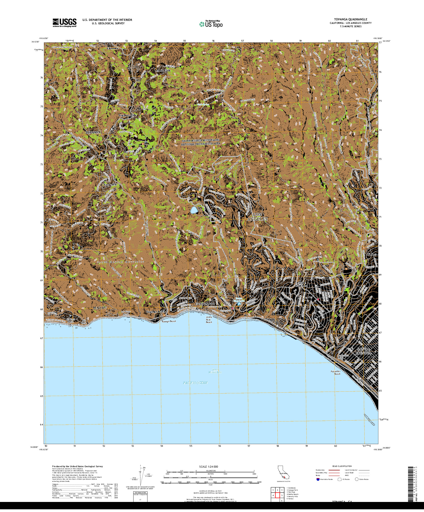 USGS US TOPO 7.5-MINUTE MAP FOR TOPANGA, CA 2018