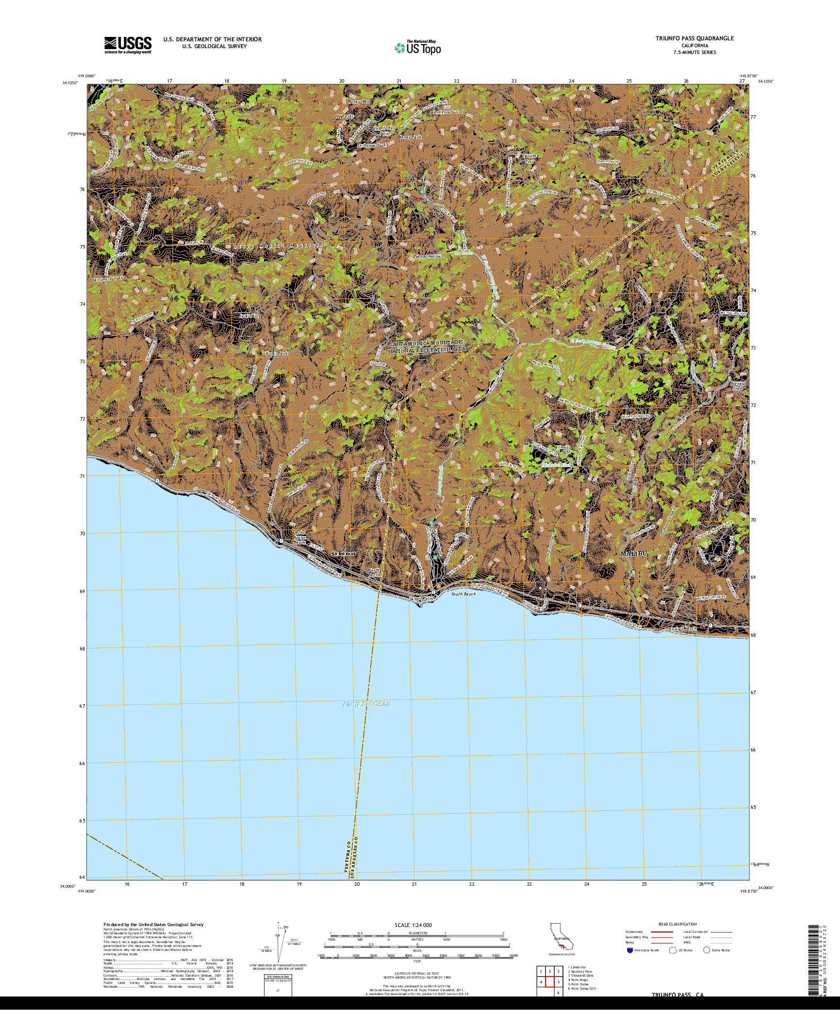 USGS US TOPO 7.5-MINUTE MAP FOR TRIUNFO PASS, CA 2018