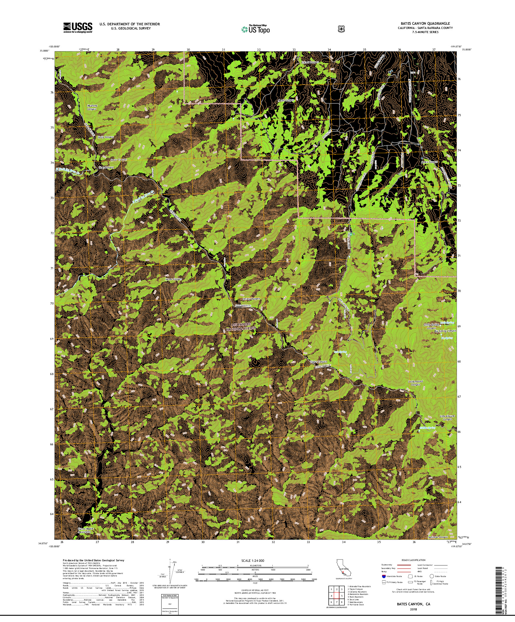 USGS US TOPO 7.5-MINUTE MAP FOR BATES CANYON, CA 2018