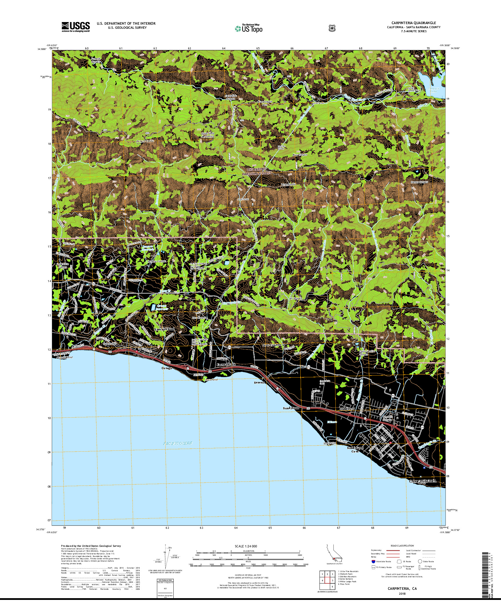 USGS US TOPO 7.5-MINUTE MAP FOR CARPINTERIA, CA 2018