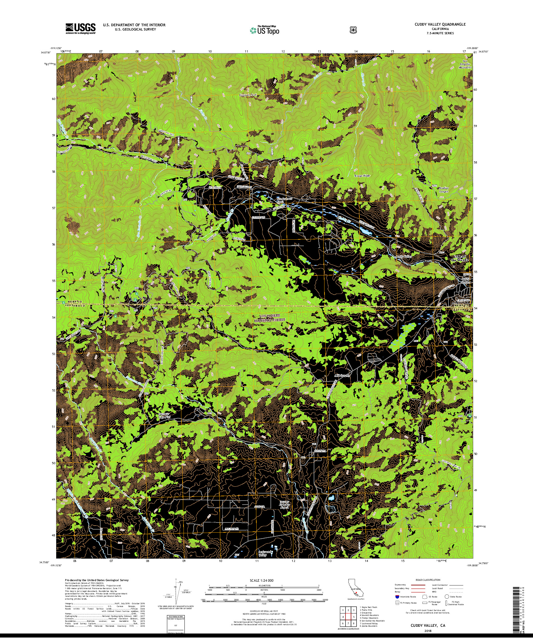 USGS US TOPO 7.5-MINUTE MAP FOR CUDDY VALLEY, CA 2018