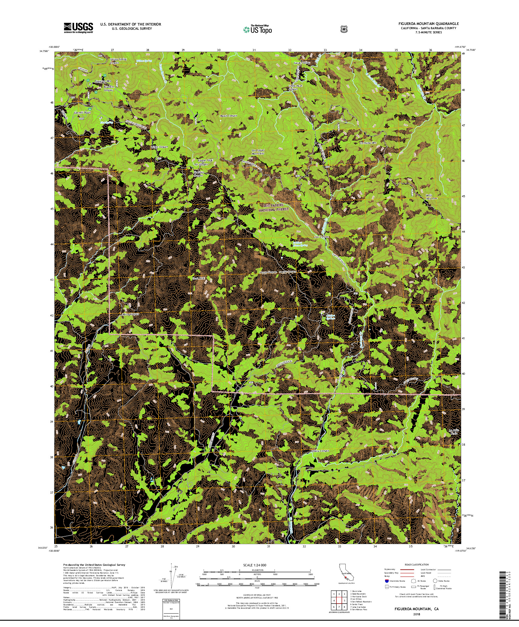 USGS US TOPO 7.5-MINUTE MAP FOR FIGUEROA MOUNTAIN, CA 2018