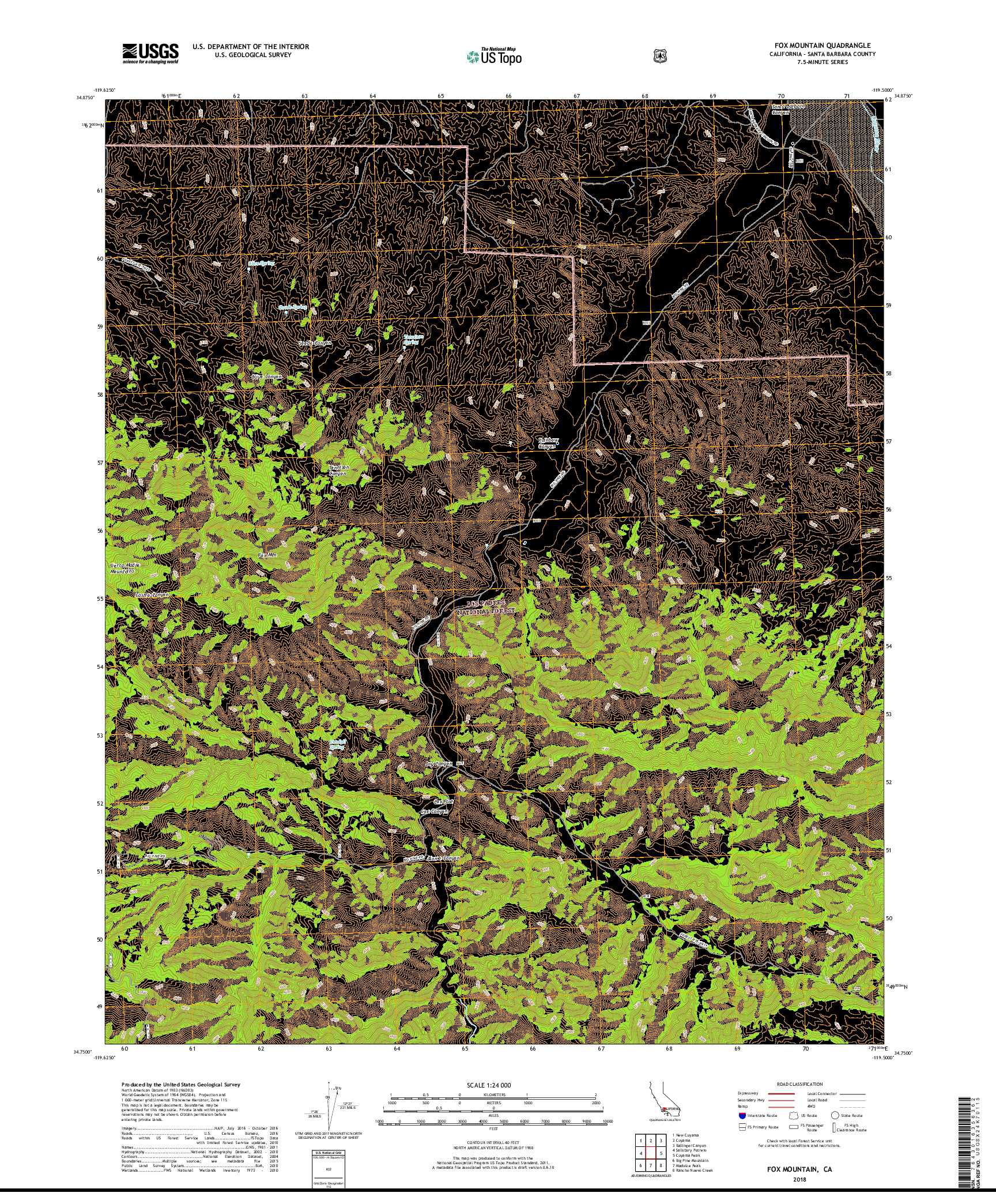 USGS US TOPO 7.5-MINUTE MAP FOR FOX MOUNTAIN, CA 2018