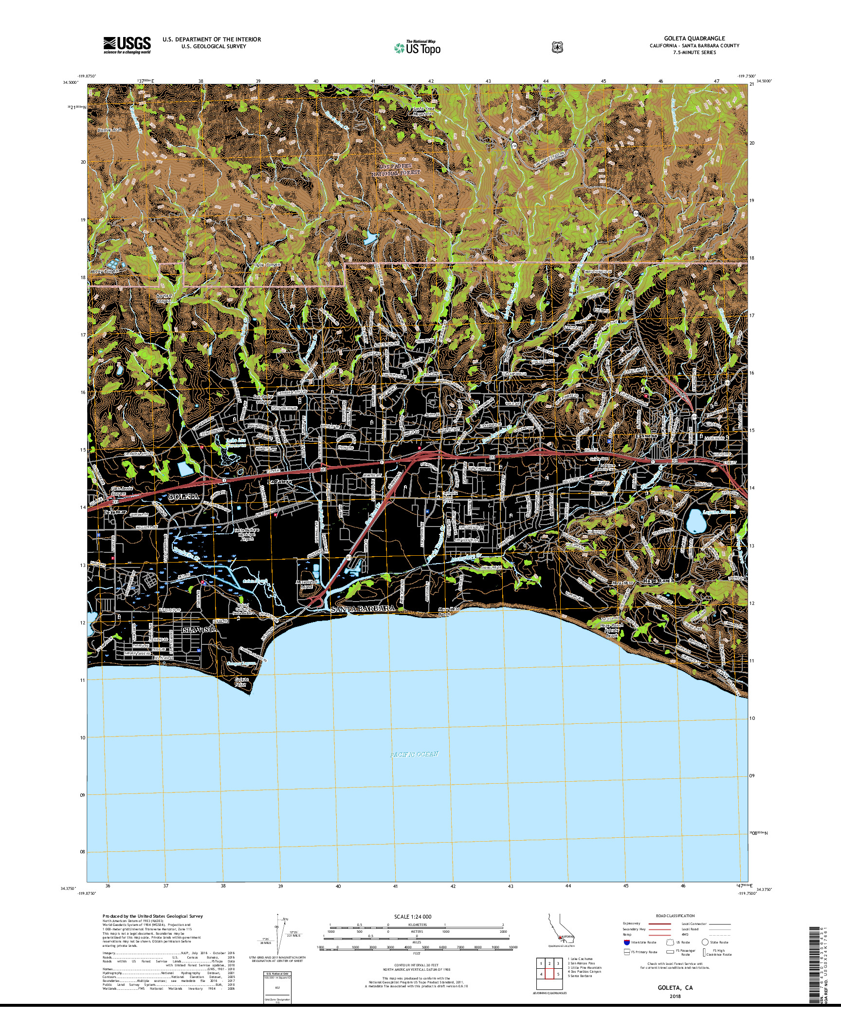 USGS US TOPO 7.5-MINUTE MAP FOR GOLETA, CA 2018