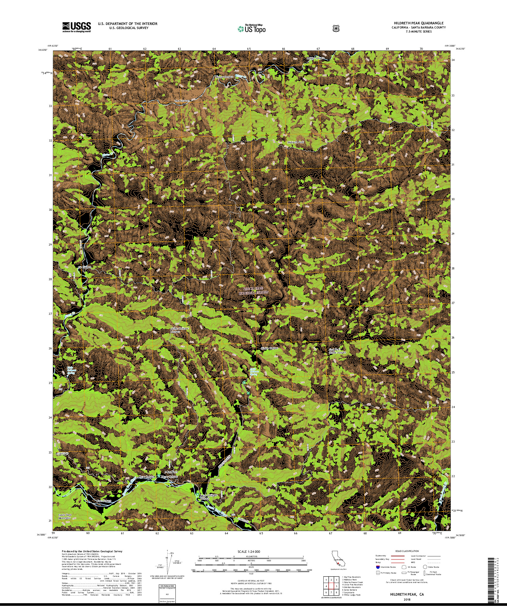 USGS US TOPO 7.5-MINUTE MAP FOR HILDRETH PEAK, CA 2018