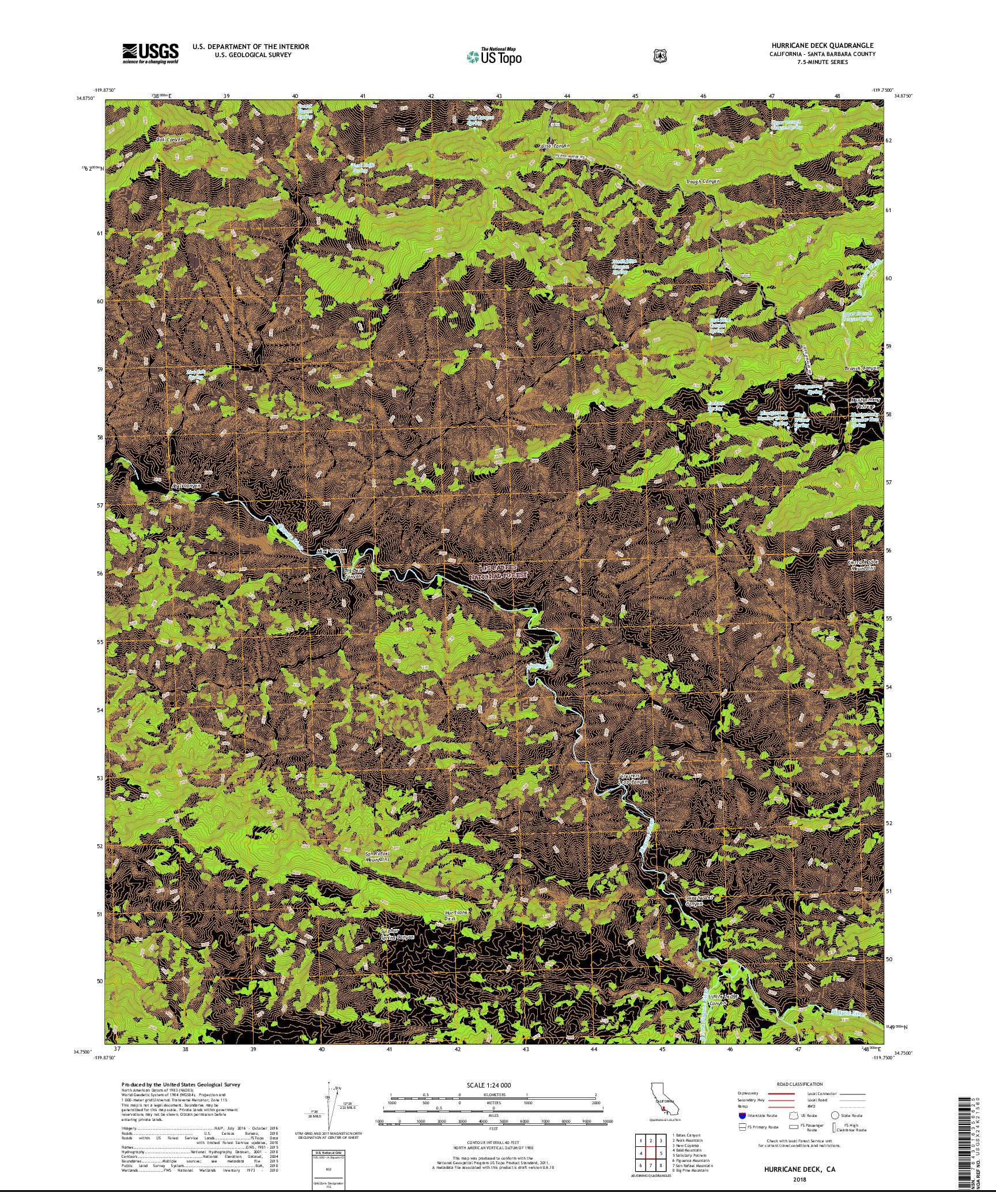 USGS US TOPO 7.5-MINUTE MAP FOR HURRICANE DECK, CA 2018