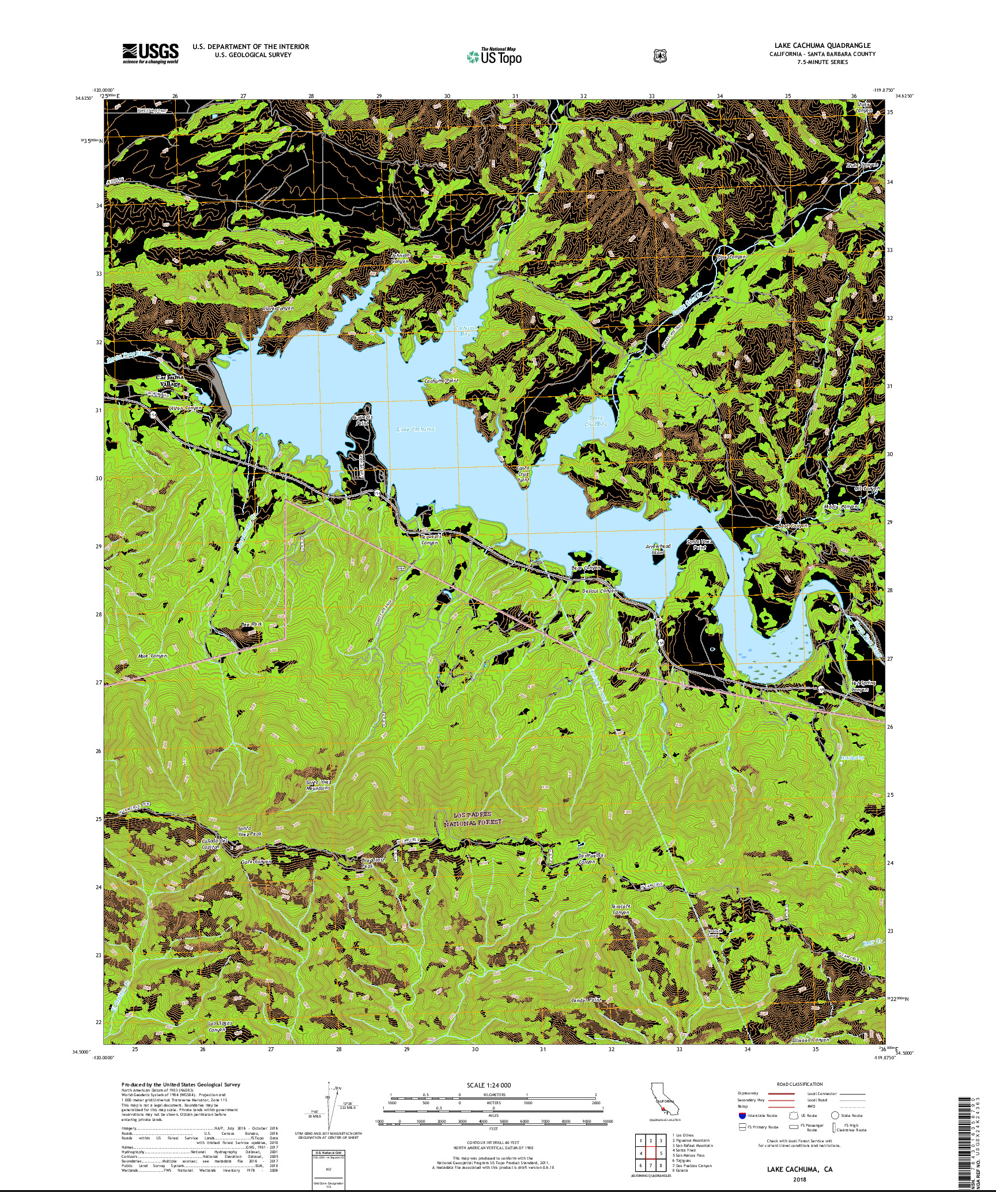 USGS US TOPO 7.5-MINUTE MAP FOR LAKE CACHUMA, CA 2018