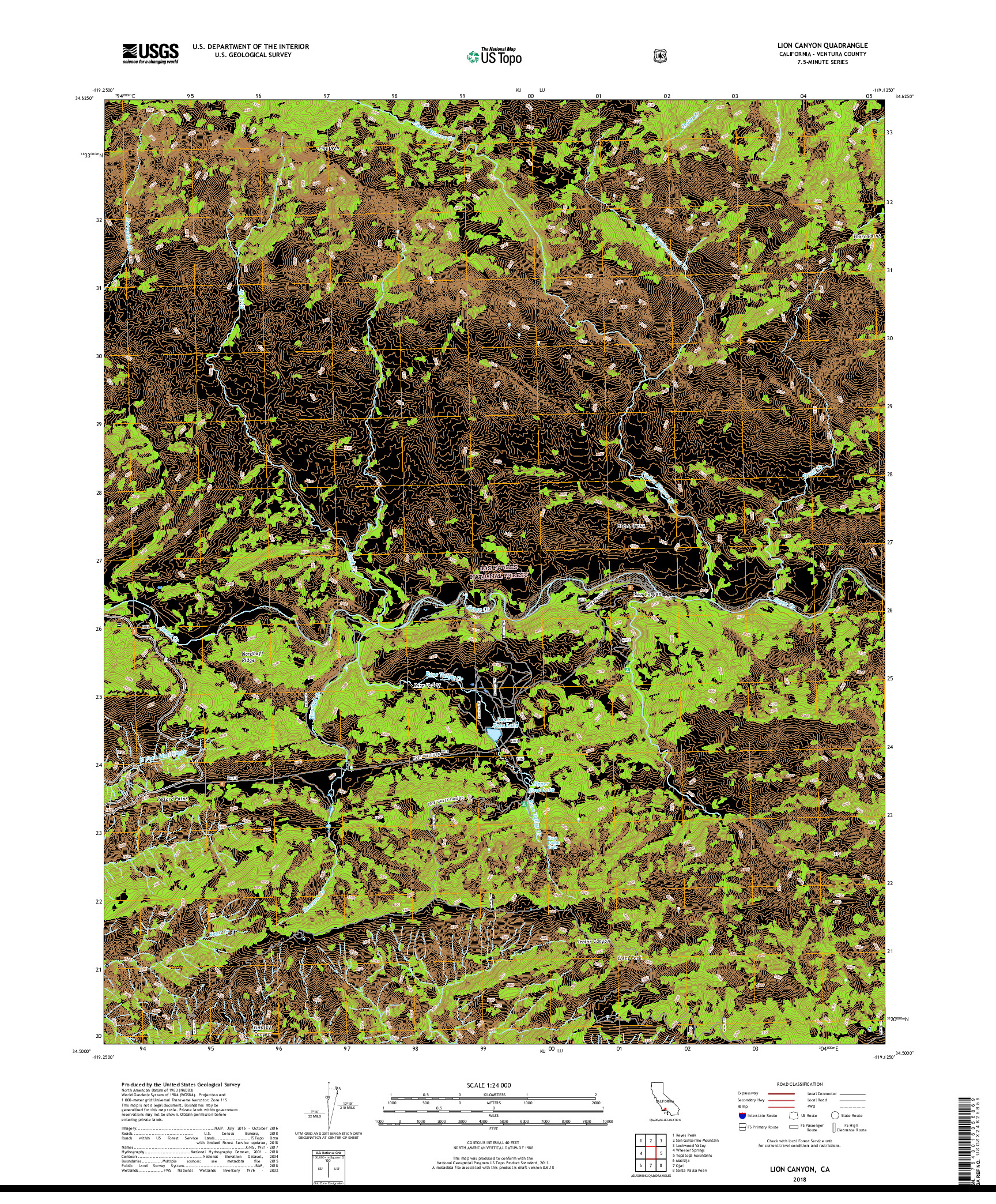 USGS US TOPO 7.5-MINUTE MAP FOR LION CANYON, CA 2018